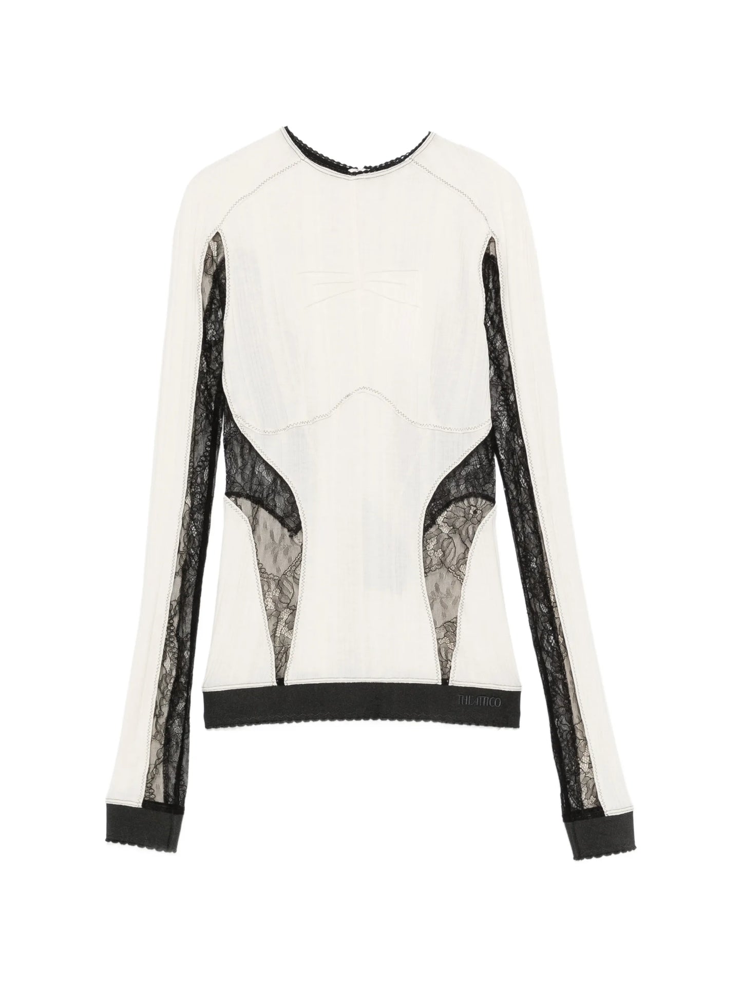 lace-insert ribbed-knit top