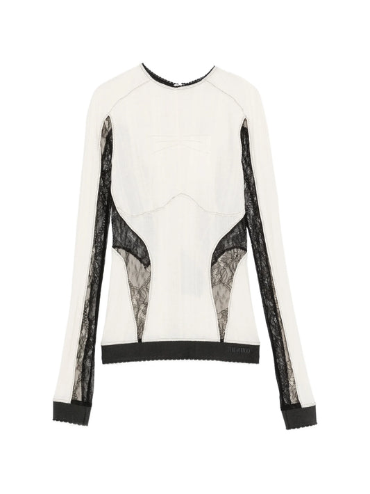lace-insert ribbed-knit top
