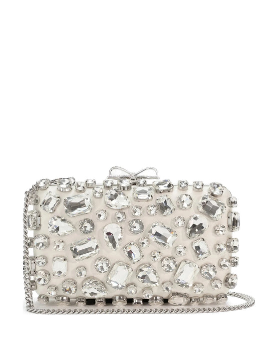 SELF-PORTRAIT CREAM SATIN CRYSTAL CLUTCH