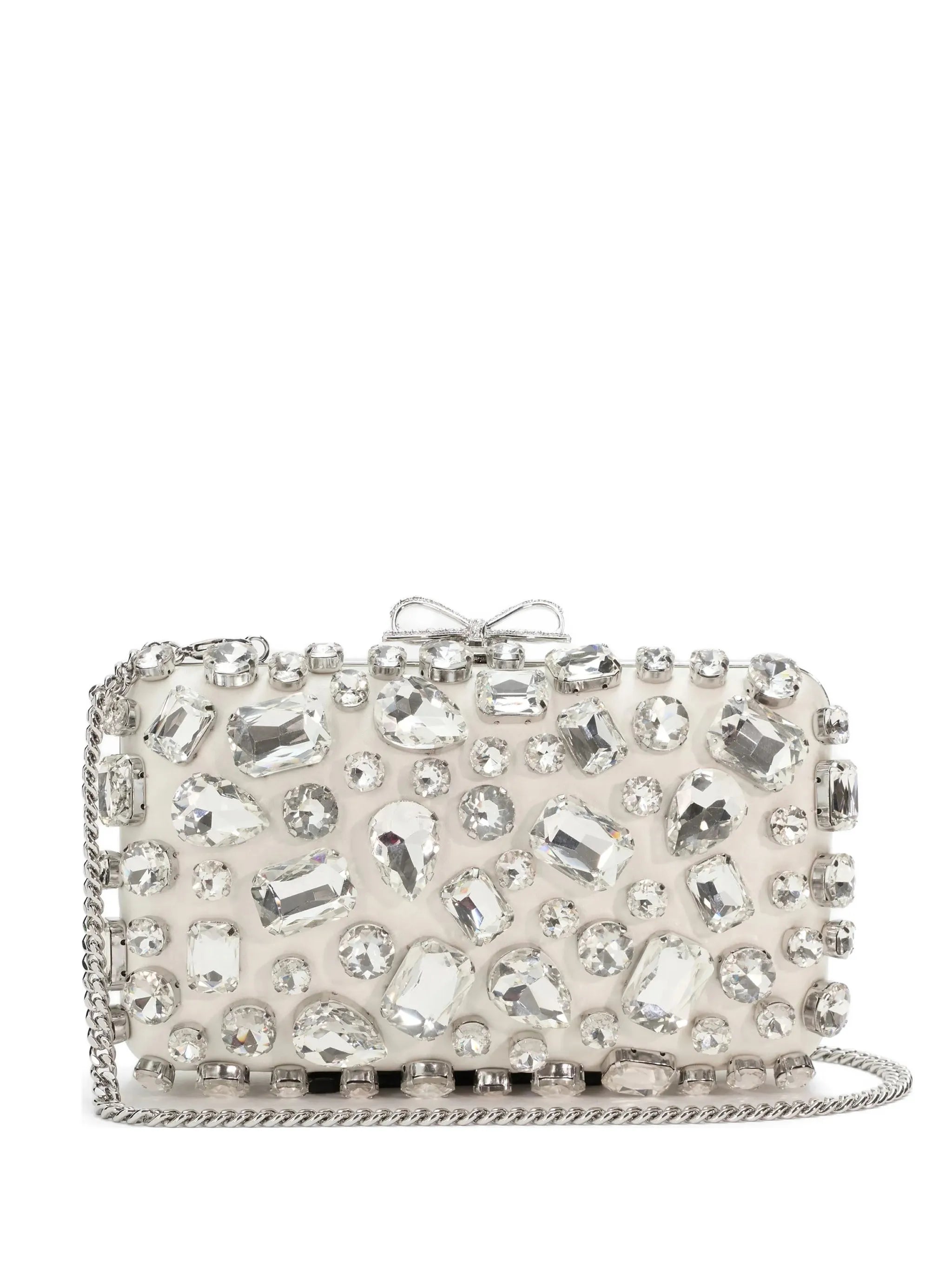 SELF-PORTRAIT CREAM SATIN CRYSTAL CLUTCH