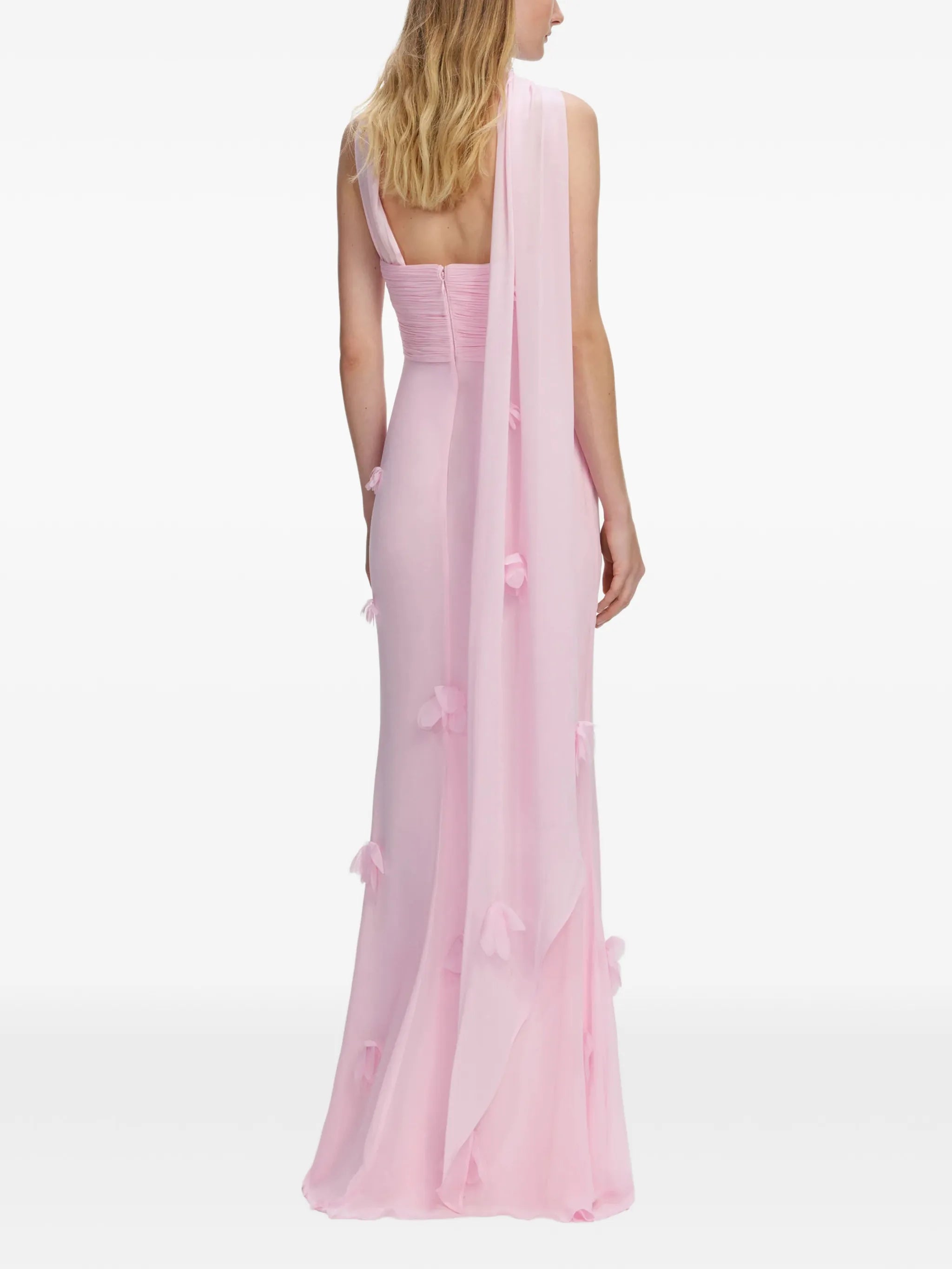 floral-appliqué strapless maxi dress