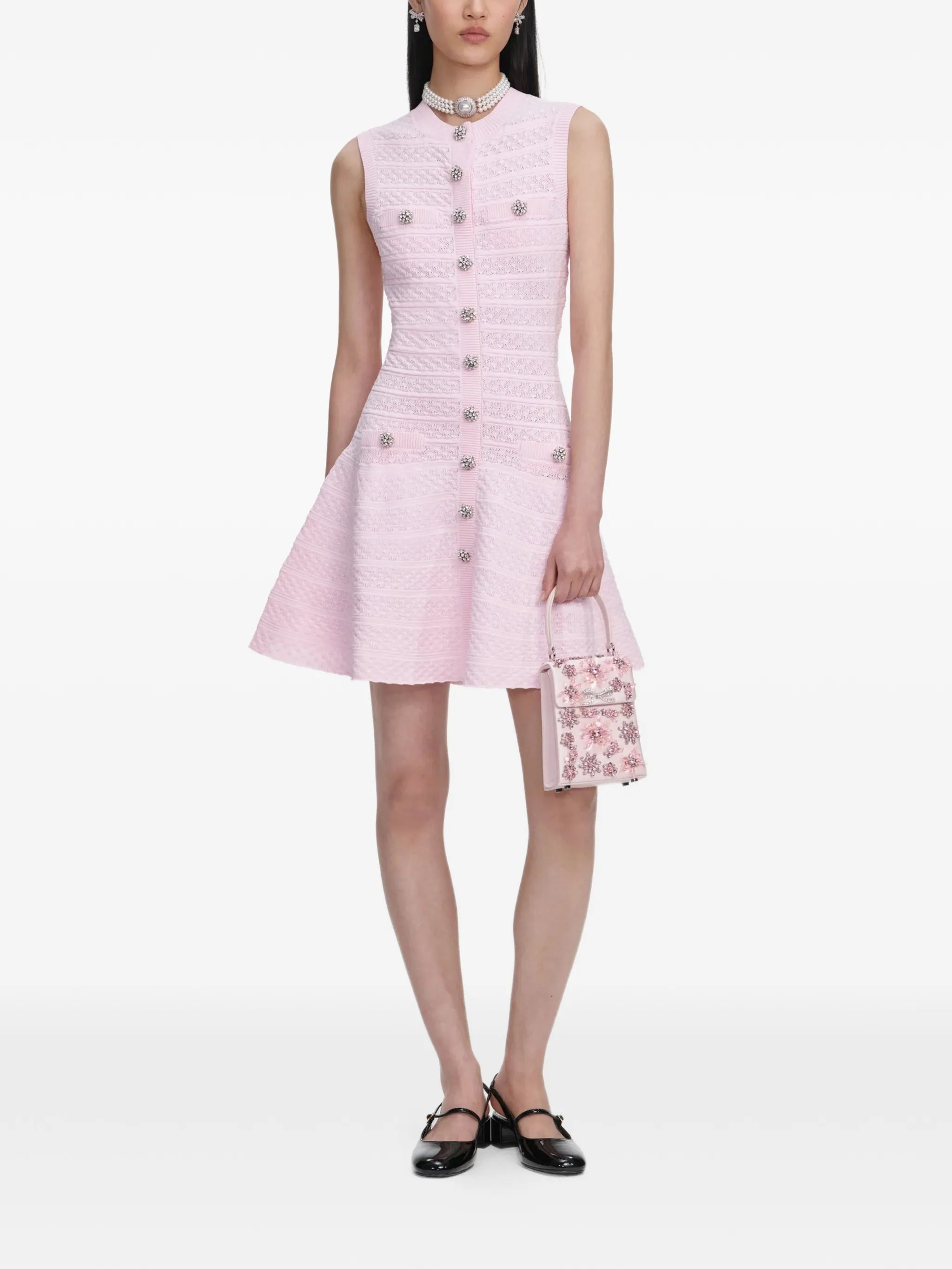 pointelle-knit mini dress