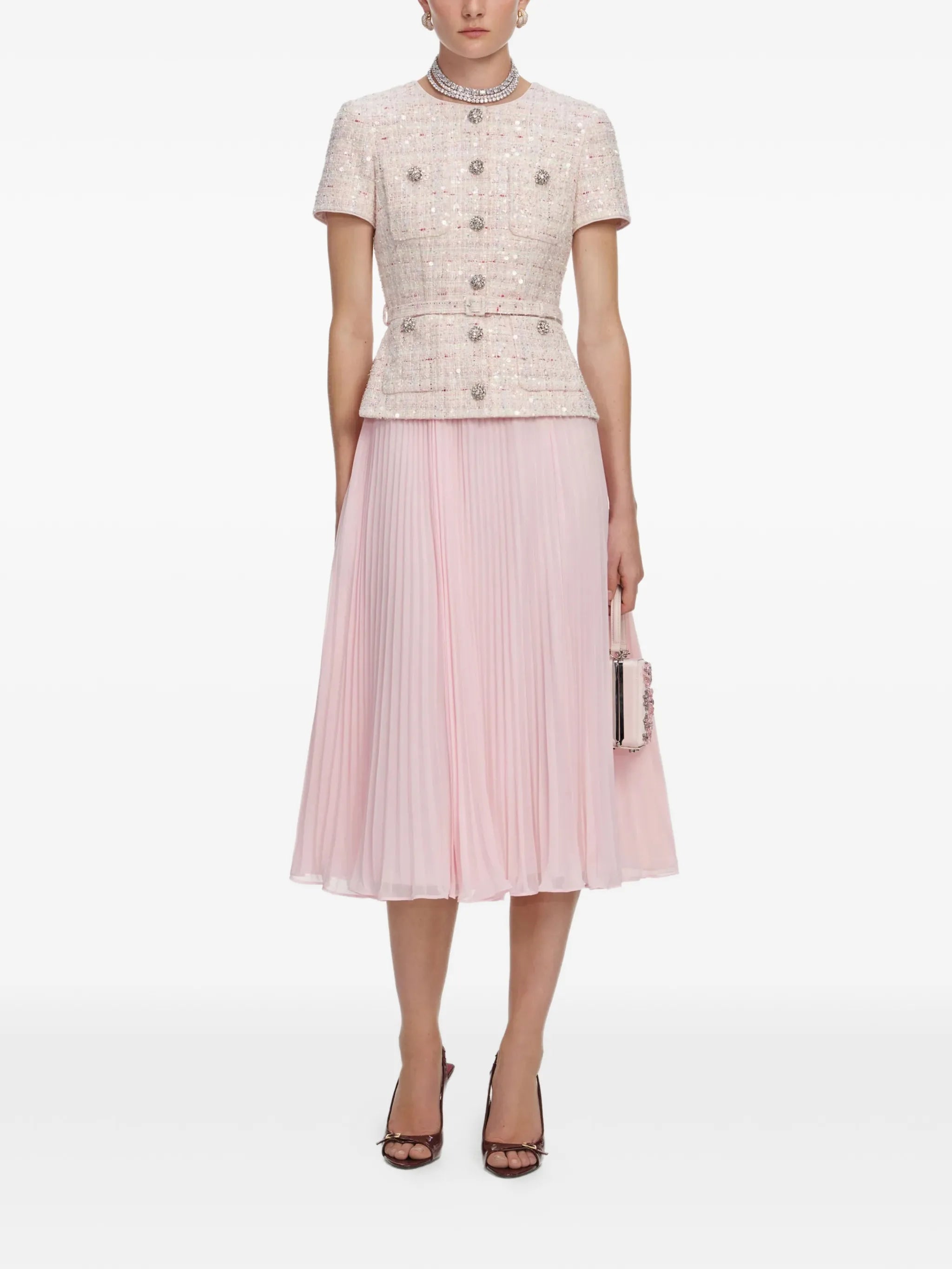 embellished pleated midi dress