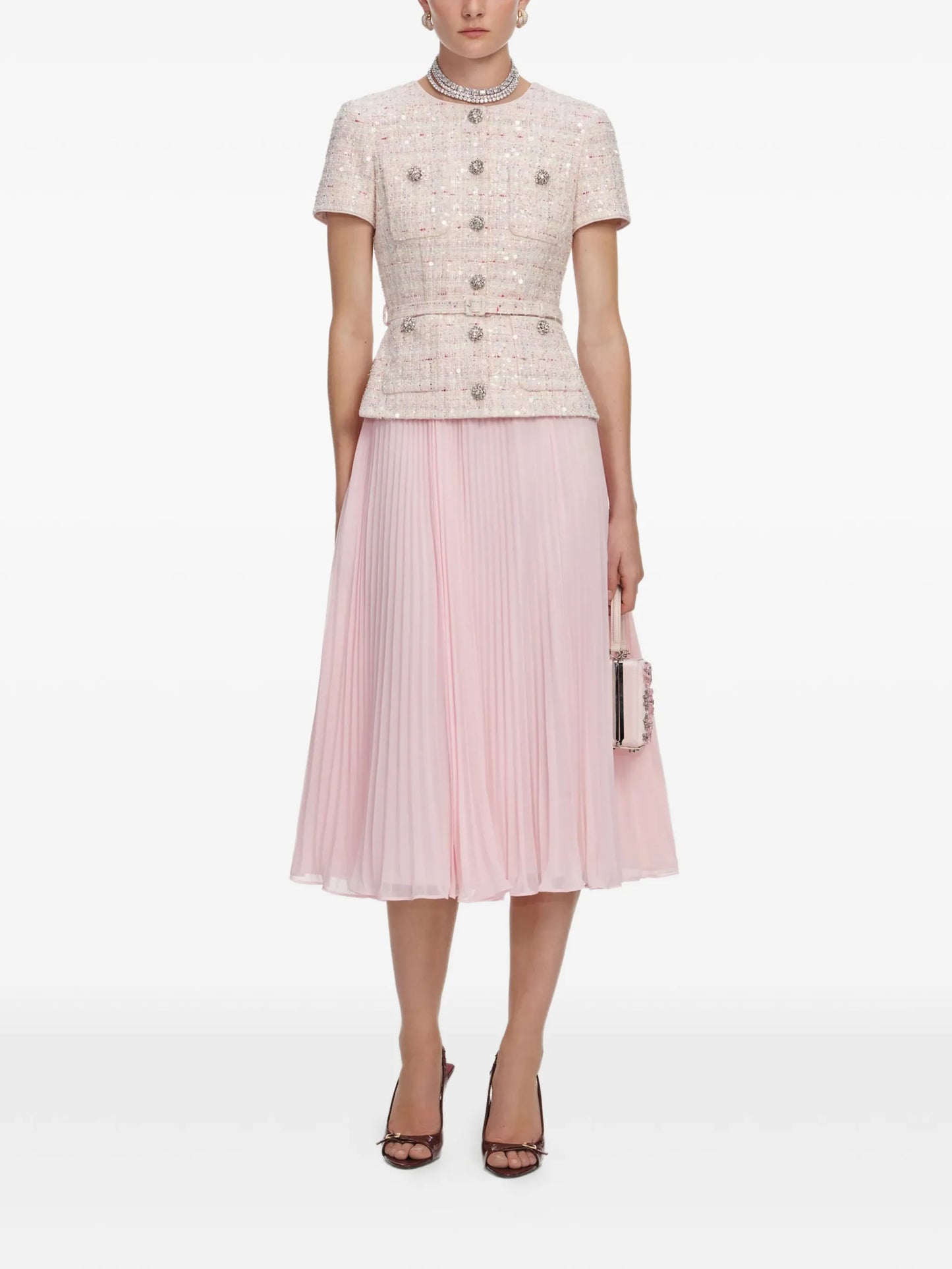 embellished pleated midi dress