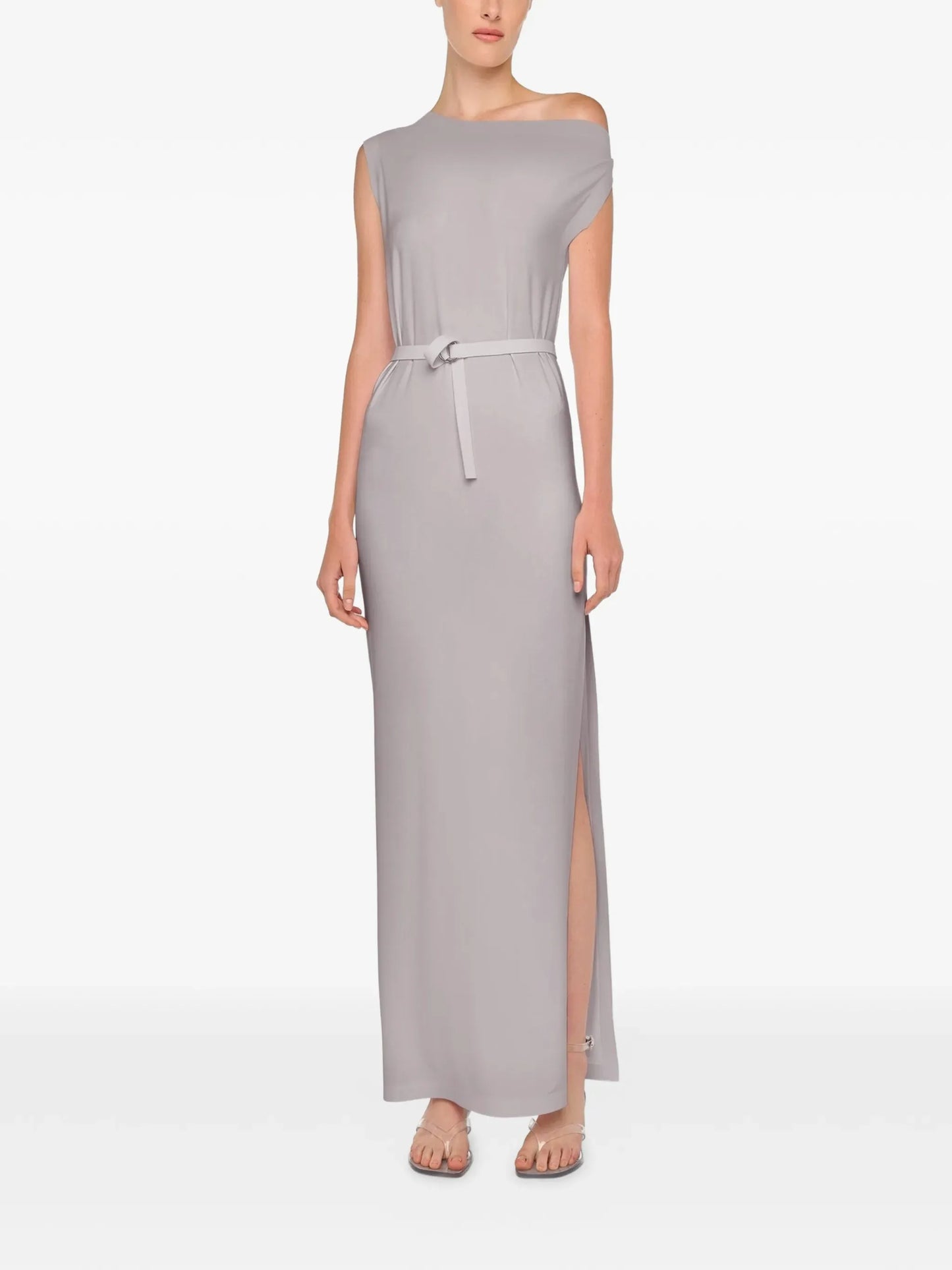 drop shoulder long dress with side slit