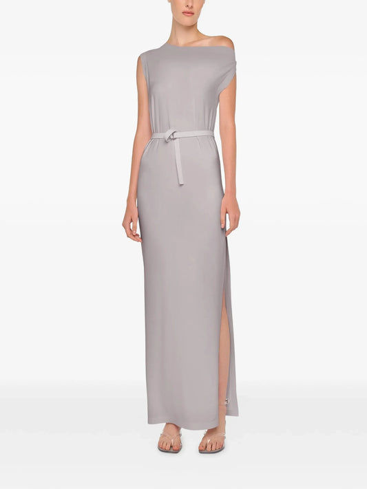 drop shoulder long dress with side slit