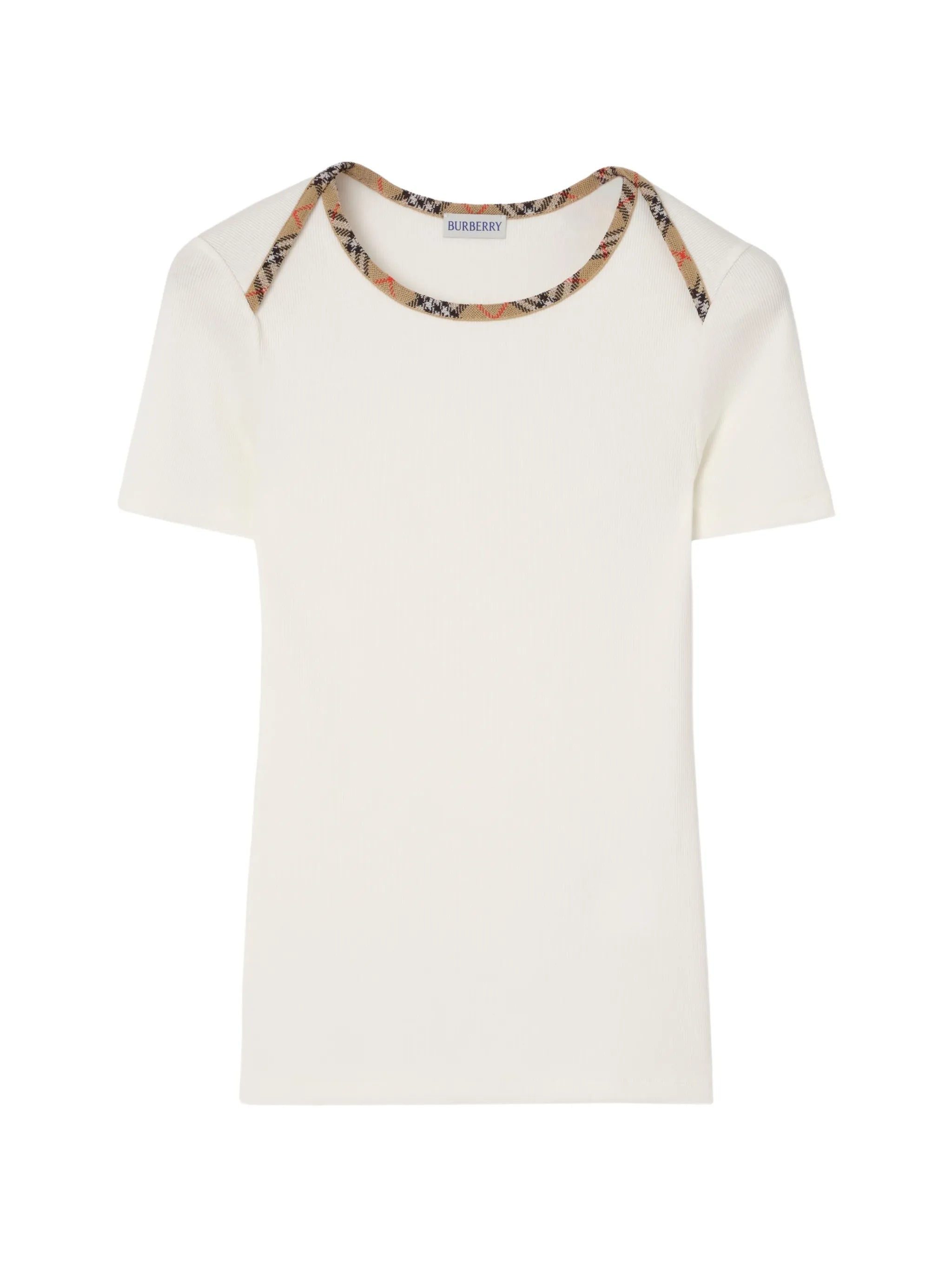 Check trim stretch cotton T-shirt