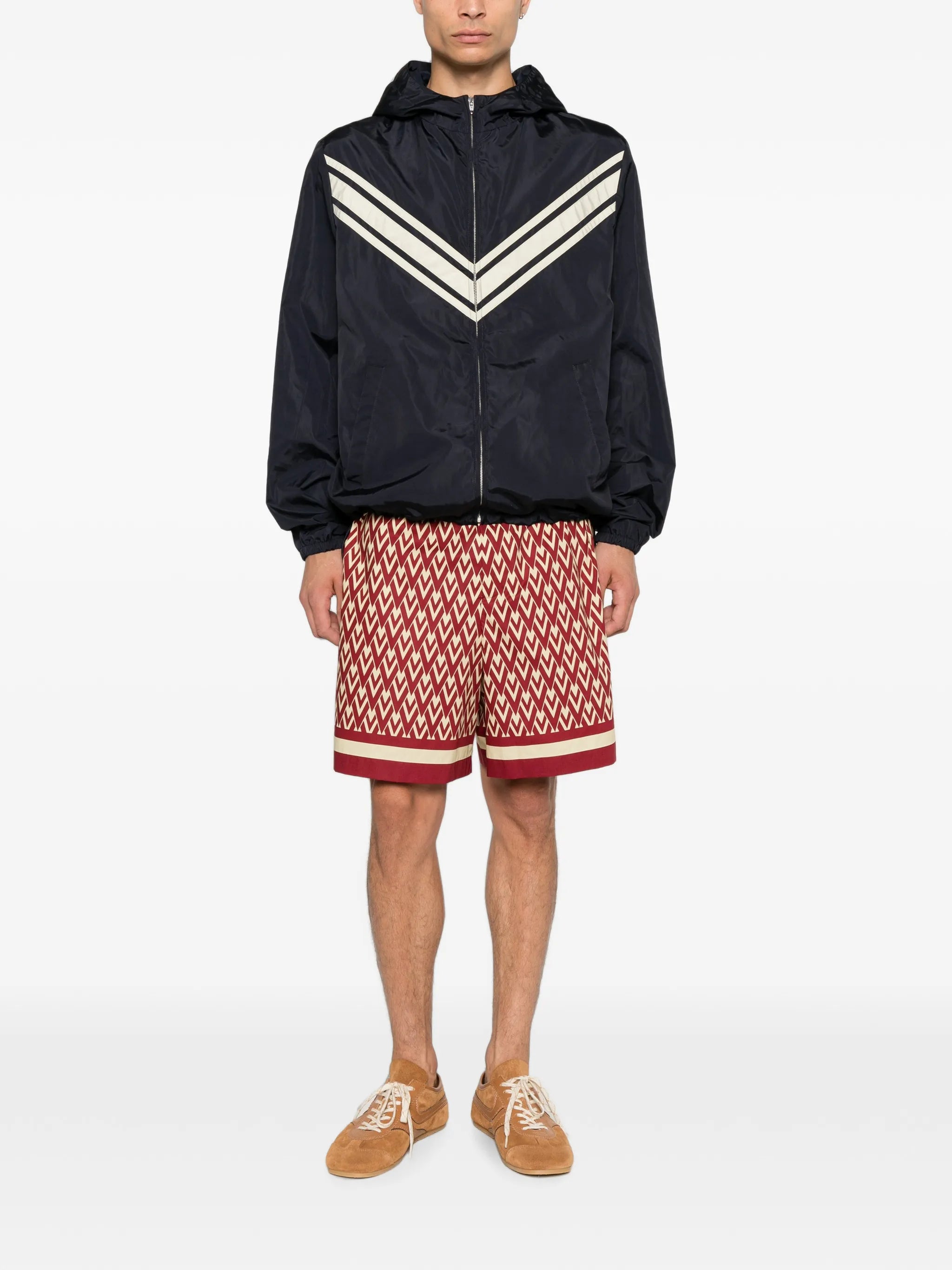 chevron-detail hooded jacket