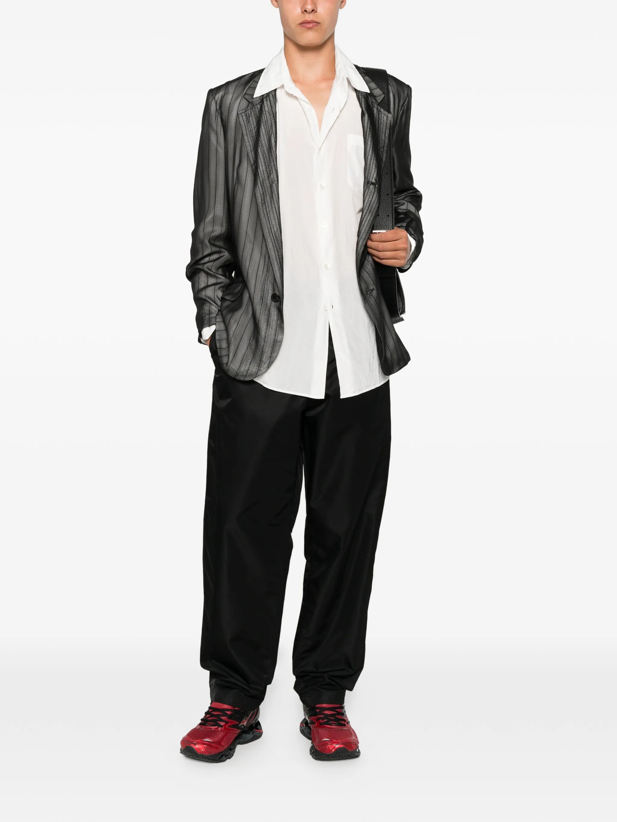 elasticated-waistband straight-leg trousers
