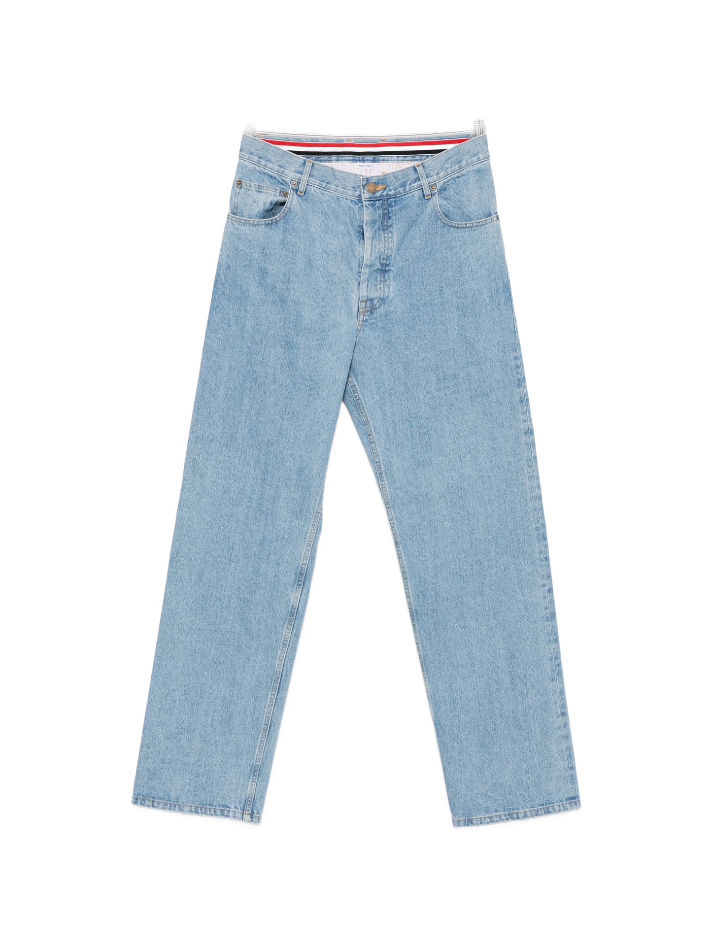 five-pocket buckle-strap jeans