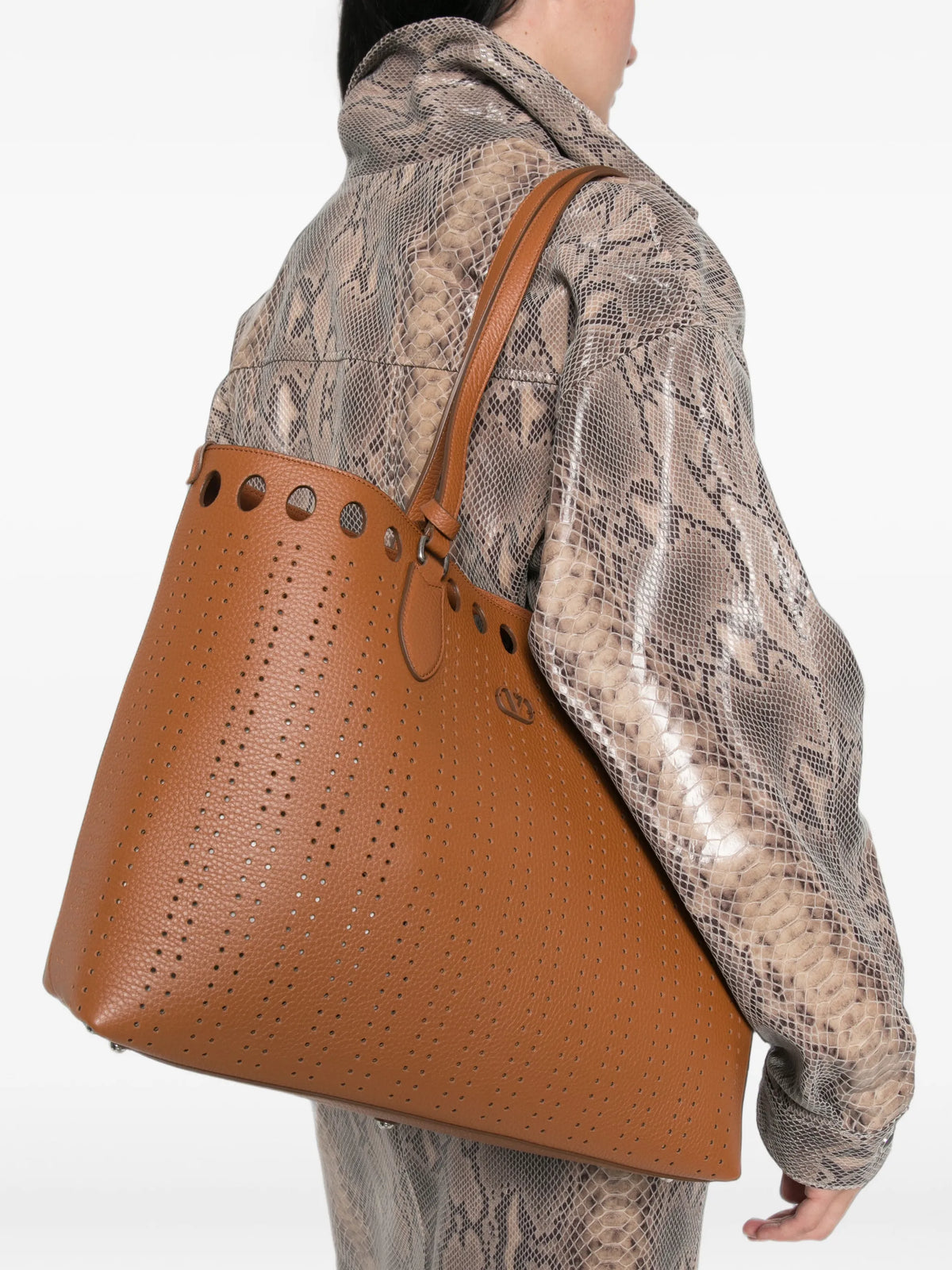 VLogo Signature perforated leather tote bag