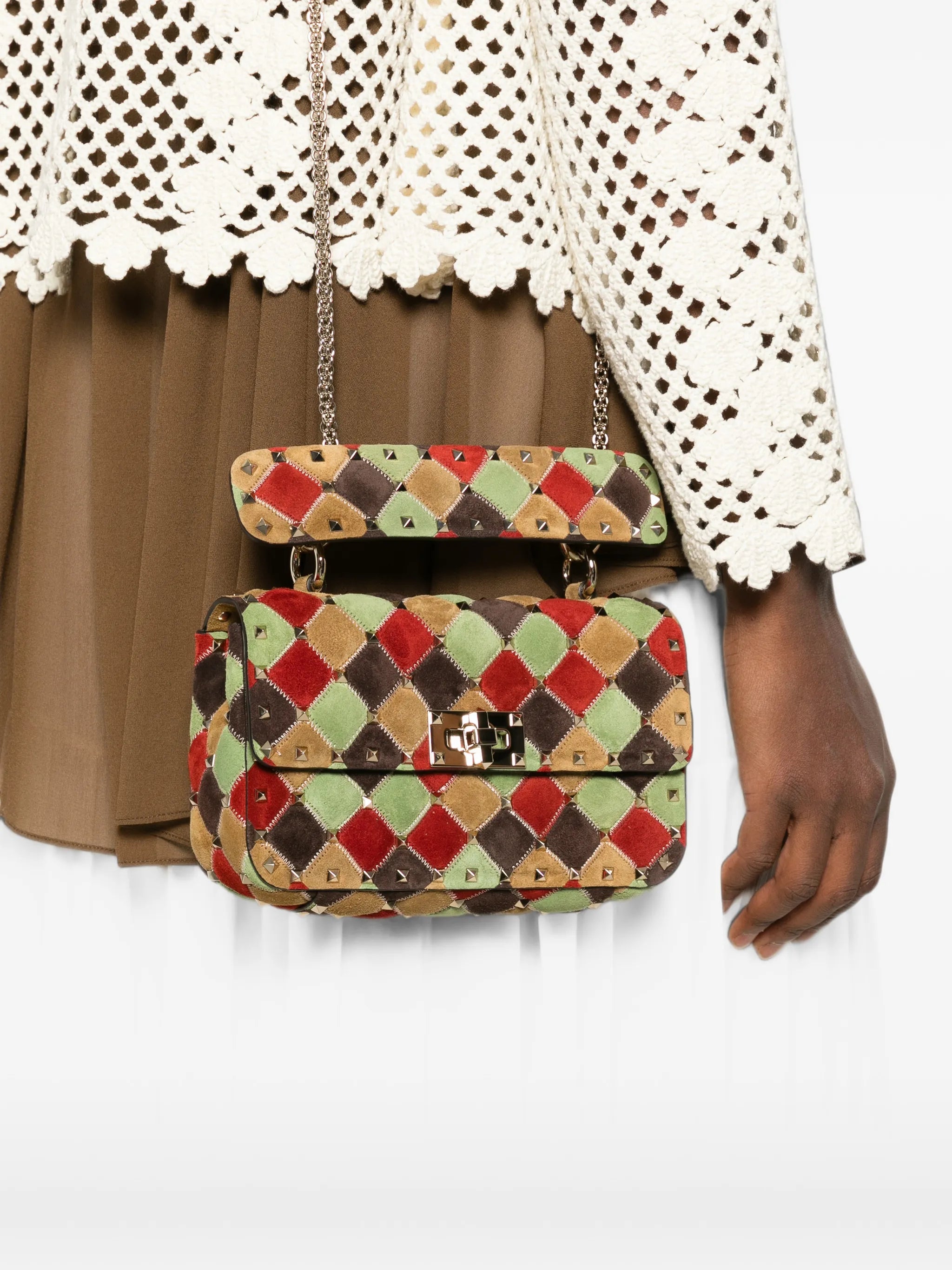 Rockstud Spike patchwork tote bag