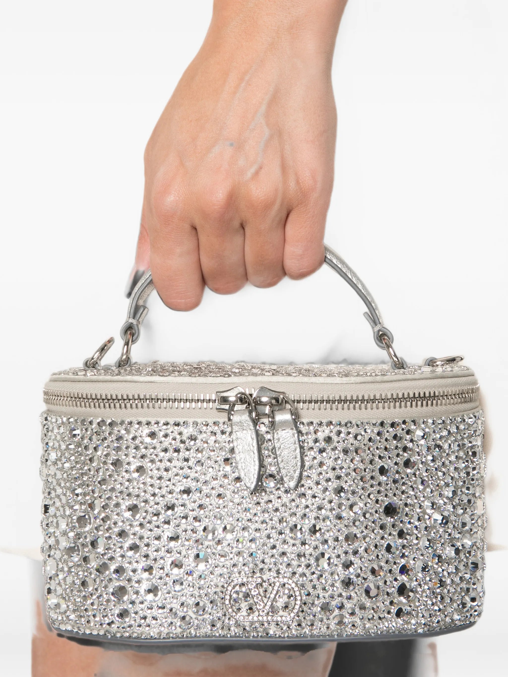 VLogo Signature crystal-embellished vanity case mini bag