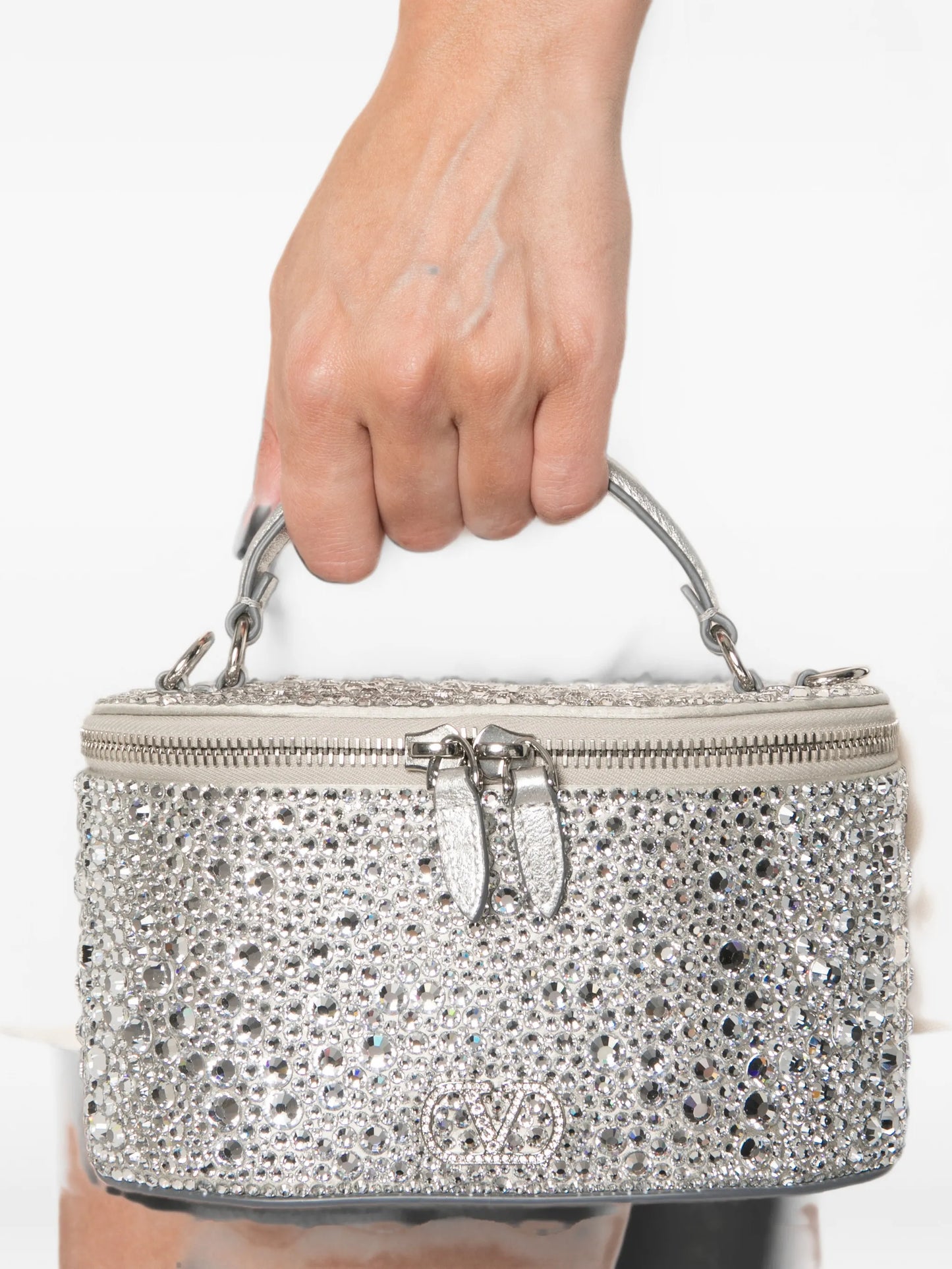 VLogo Signature crystal-embellished vanity case mini bag