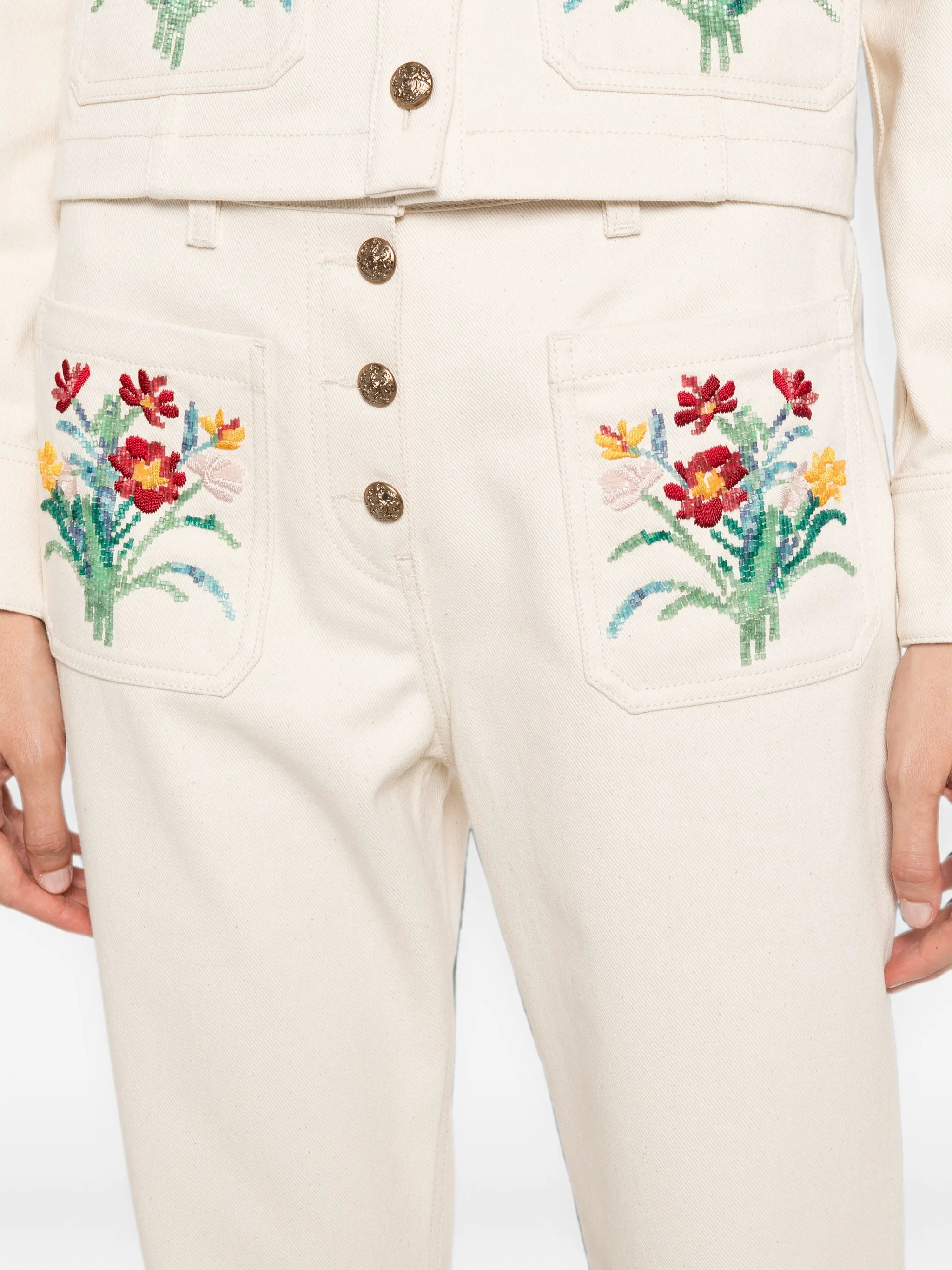 floral-embroidered jeans