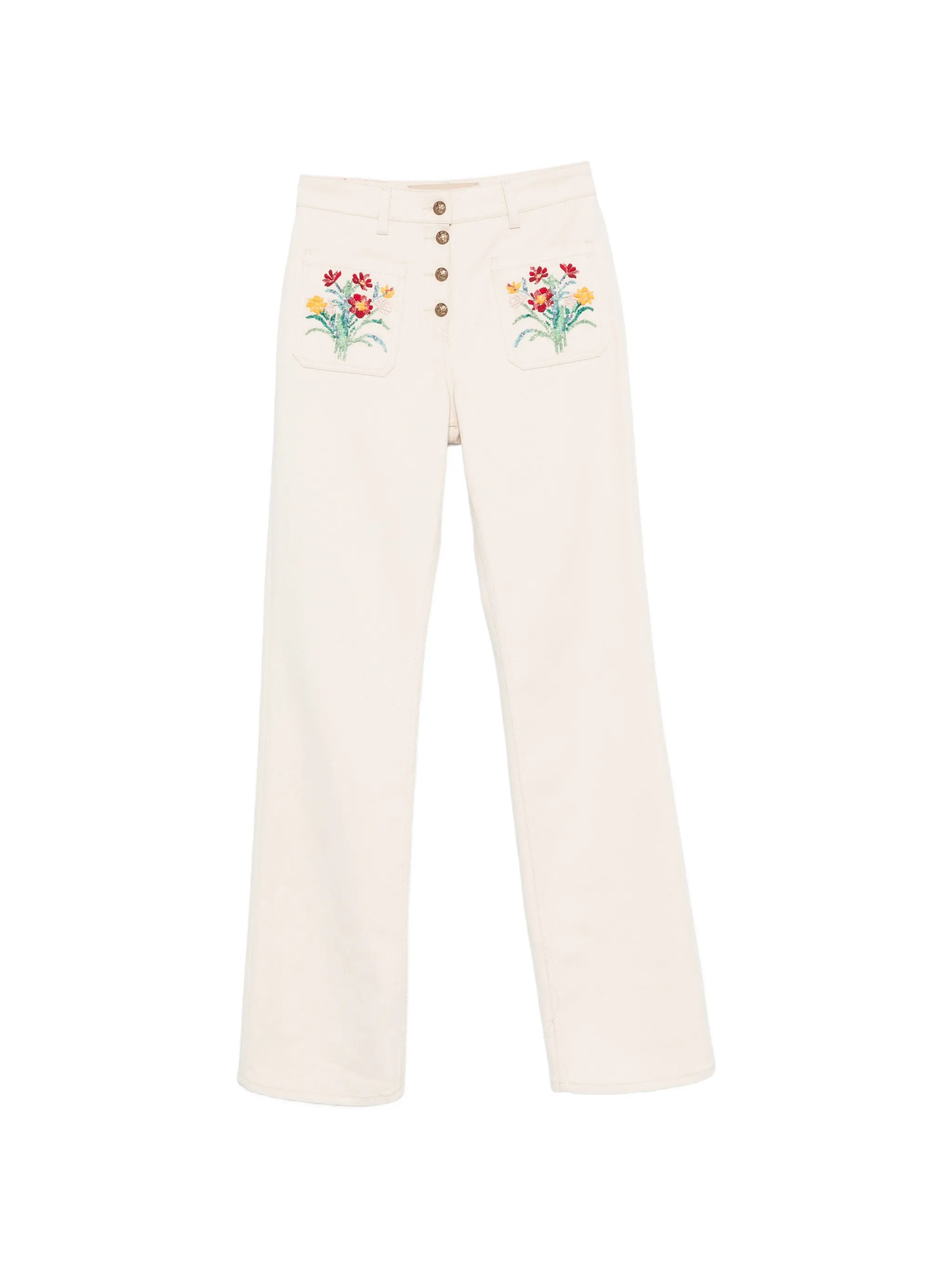 floral-embroidered jeans