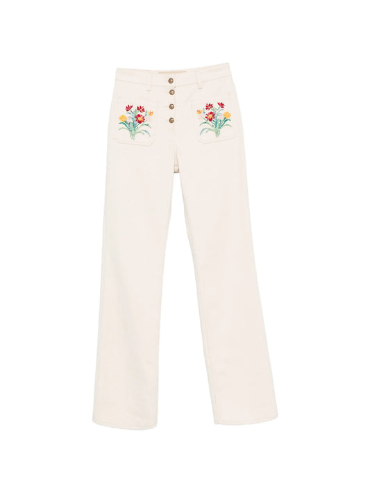 floral-embroidered jeans
