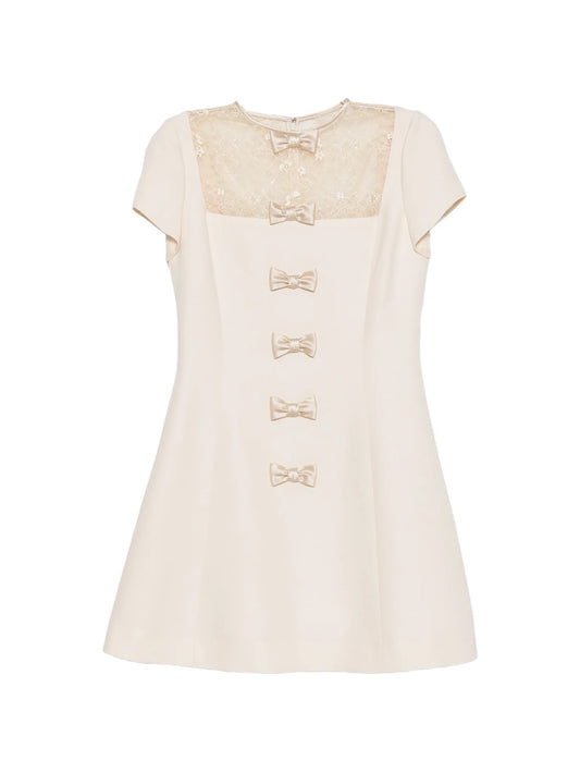lace-panelled bow-detail mini dress