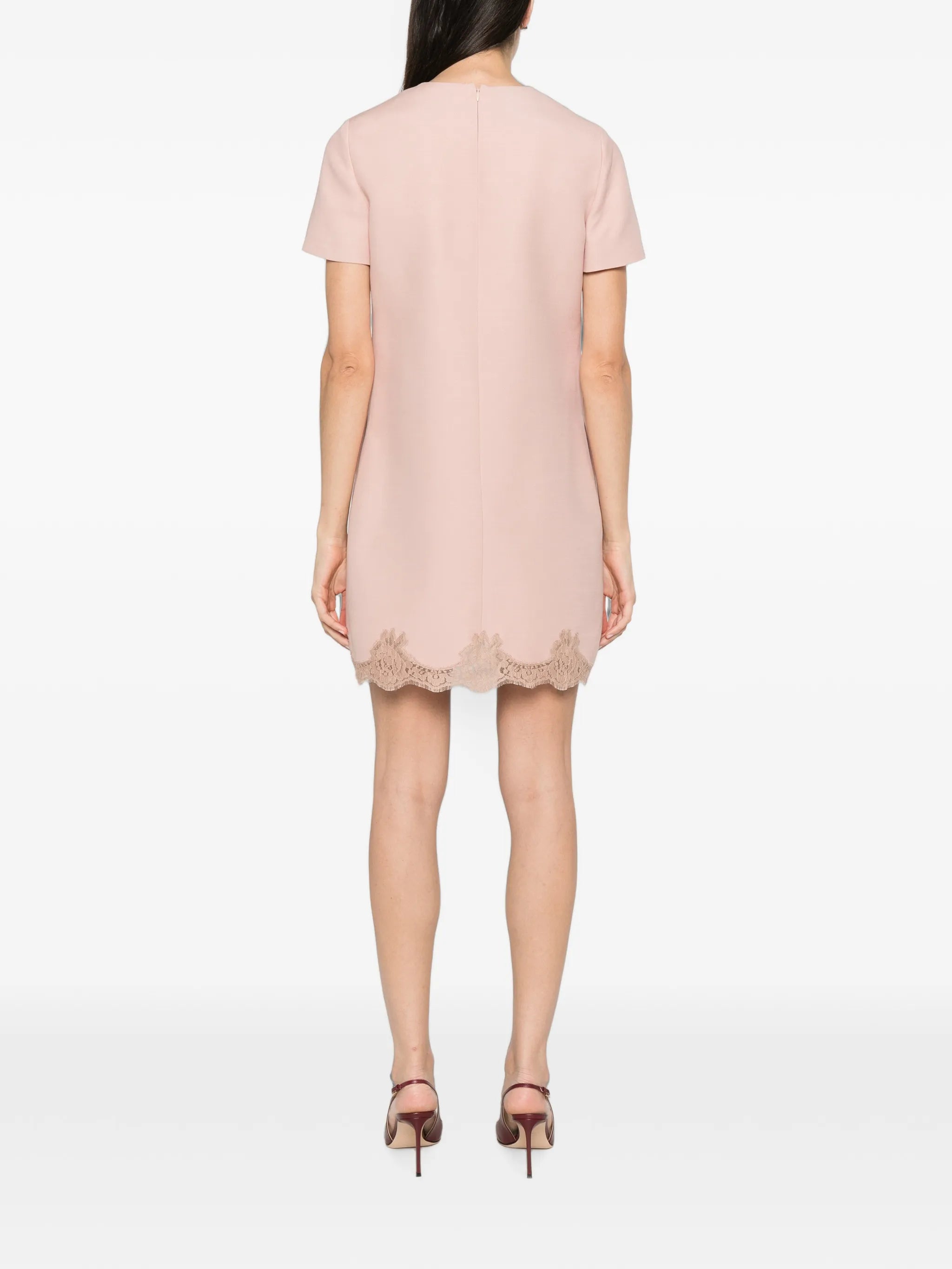 crew neck lace-trim mini dress