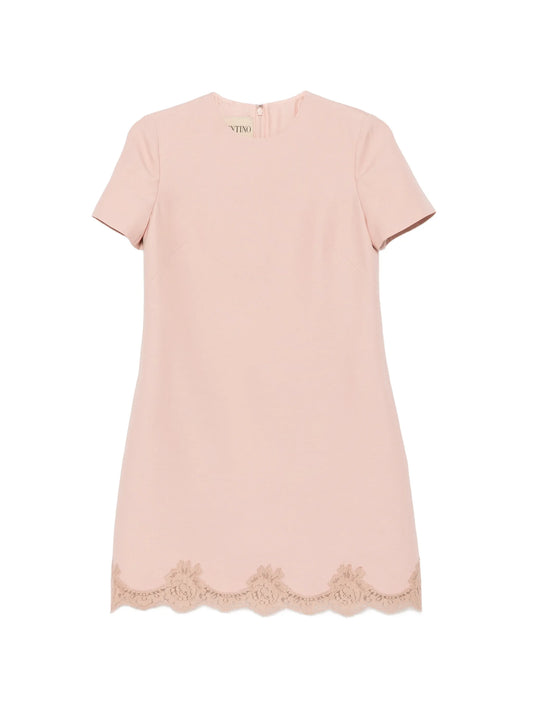 crew neck lace-trim mini dress