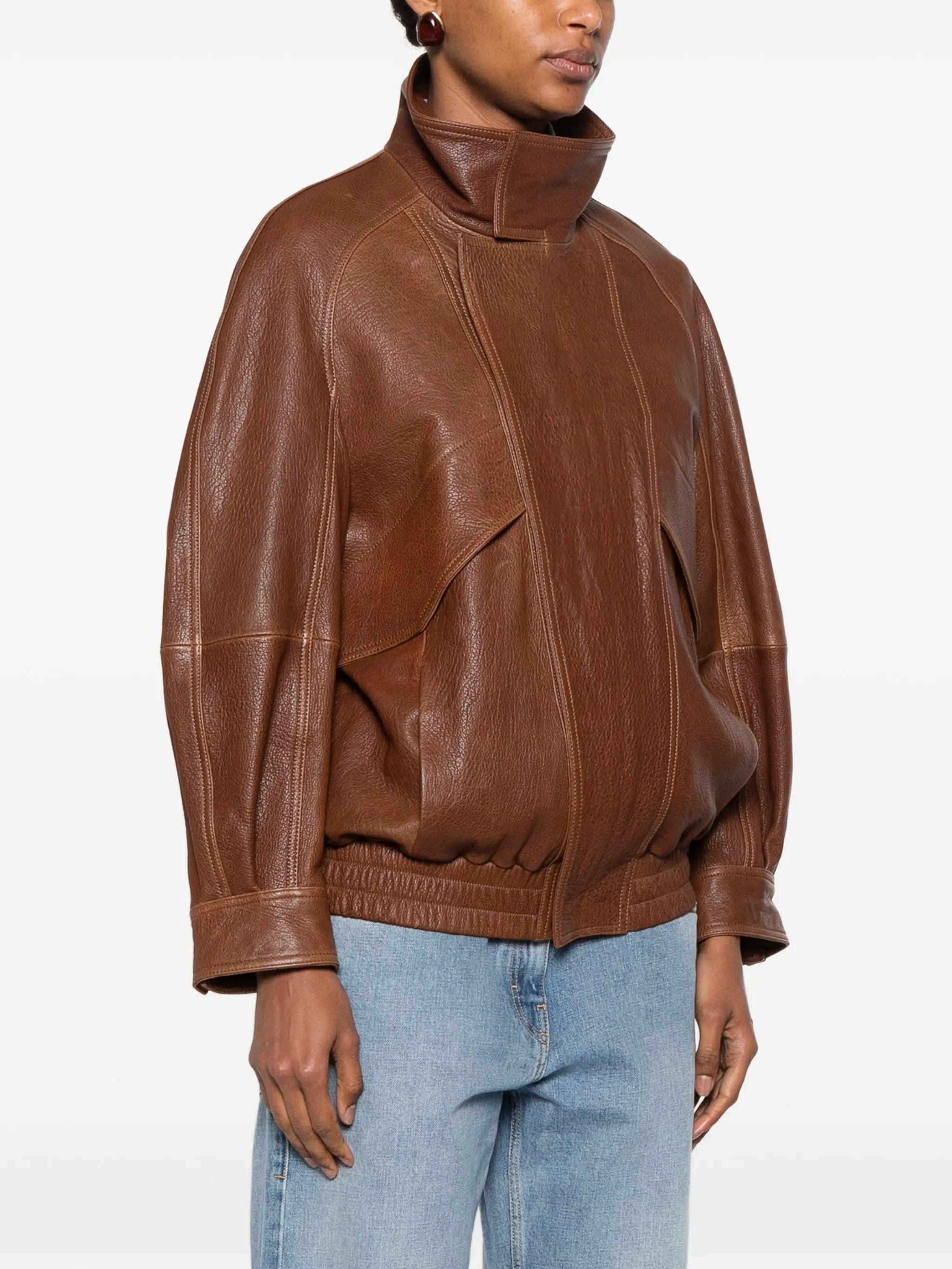 Ariste funnel-neck leather jacket