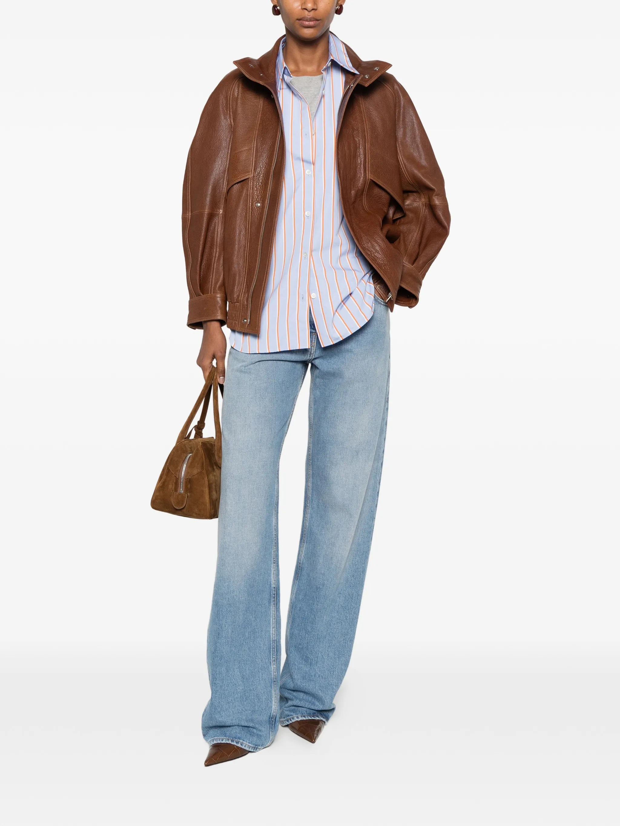 Ariste funnel-neck leather jacket