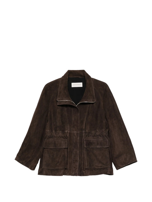 high-collar leather jacket