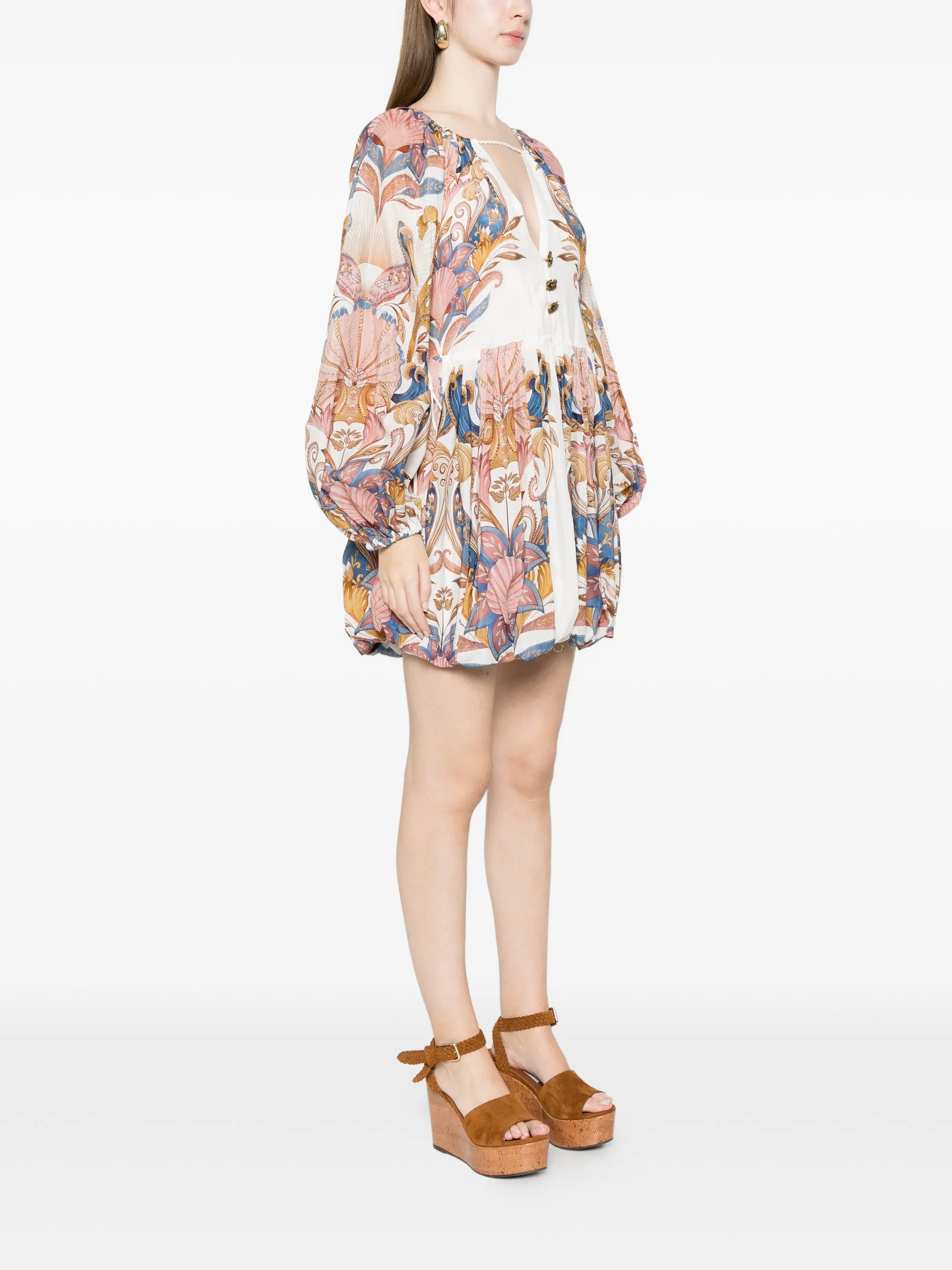 sea garden puff sleeve mini bubble dress