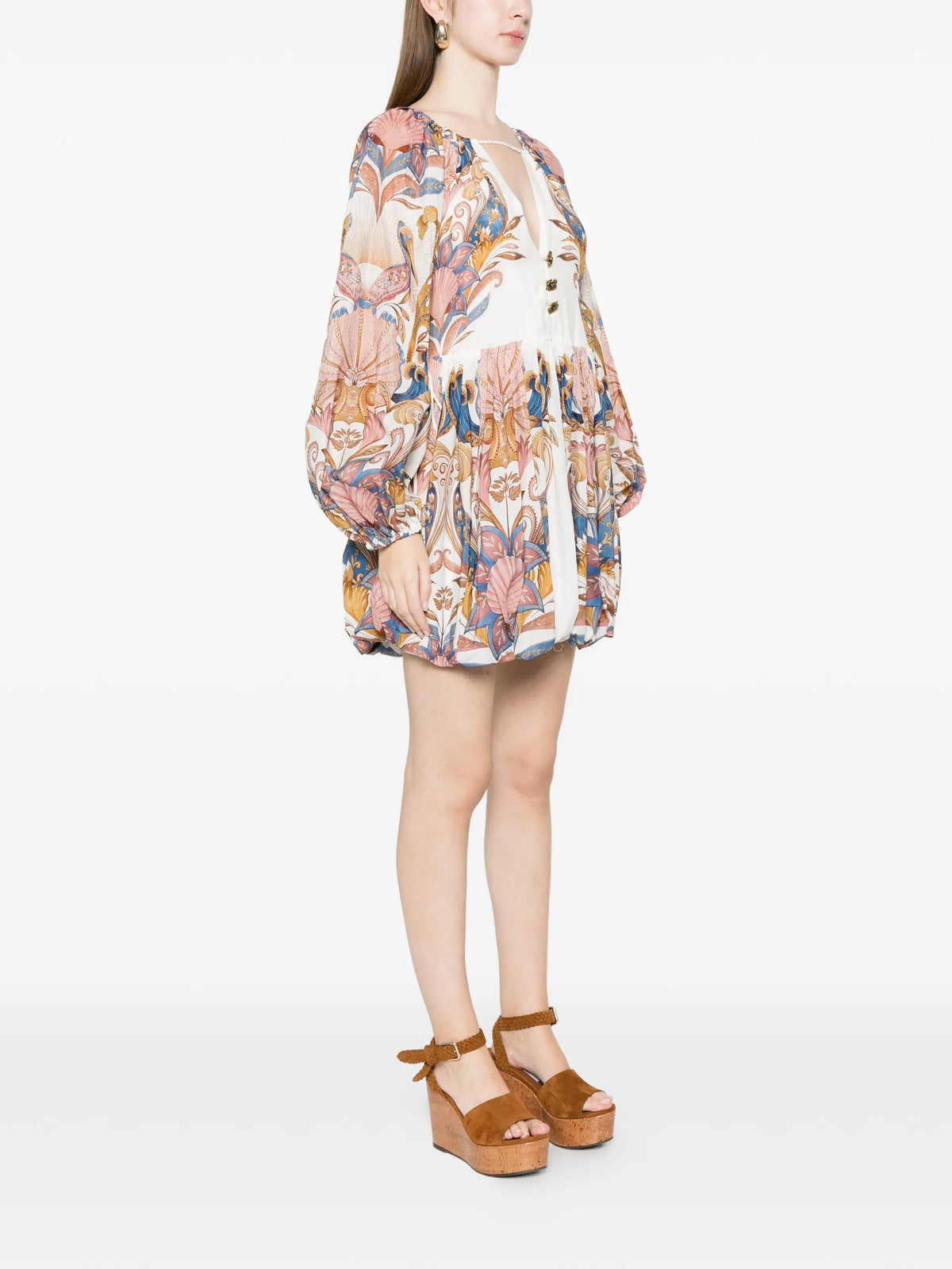 sea garden puff sleeve mini bubble dress