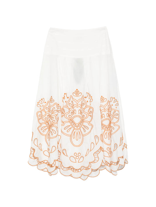 Trop floral-embroidery midi skirt