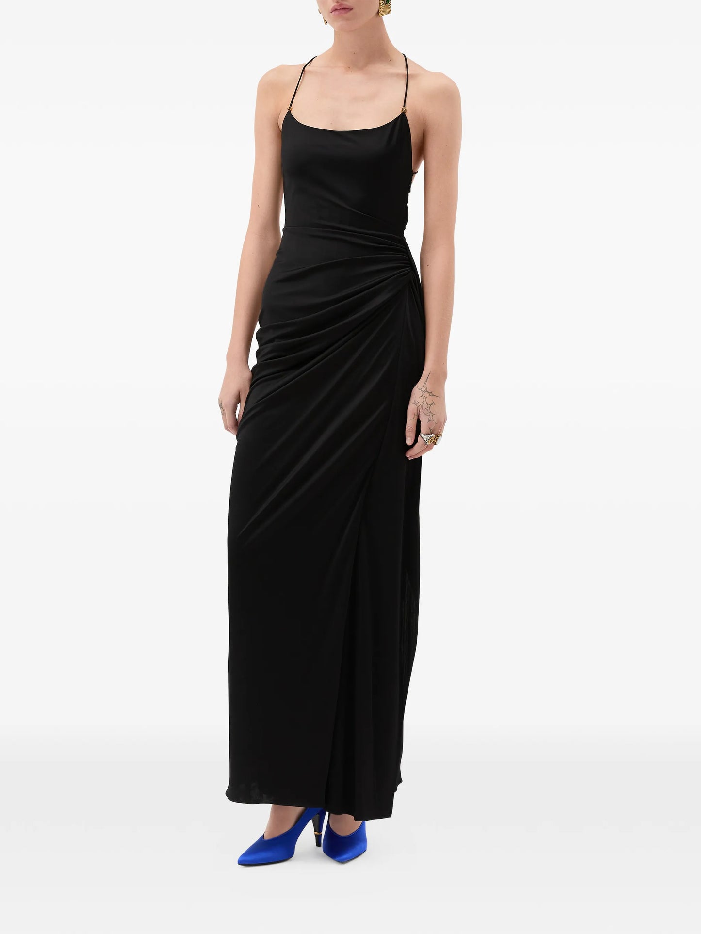 crossover strap ruched dress