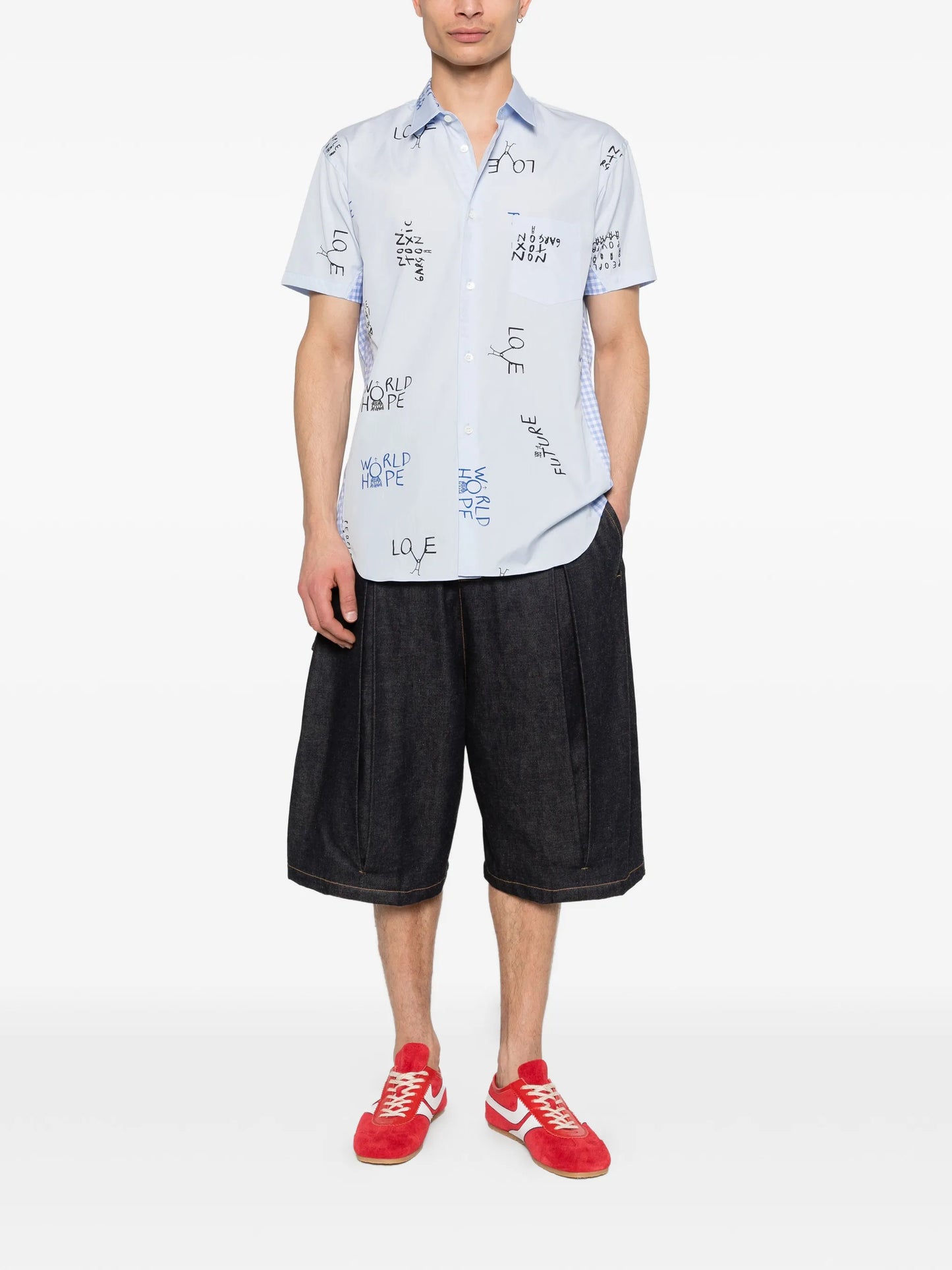 gingham-panel shirt