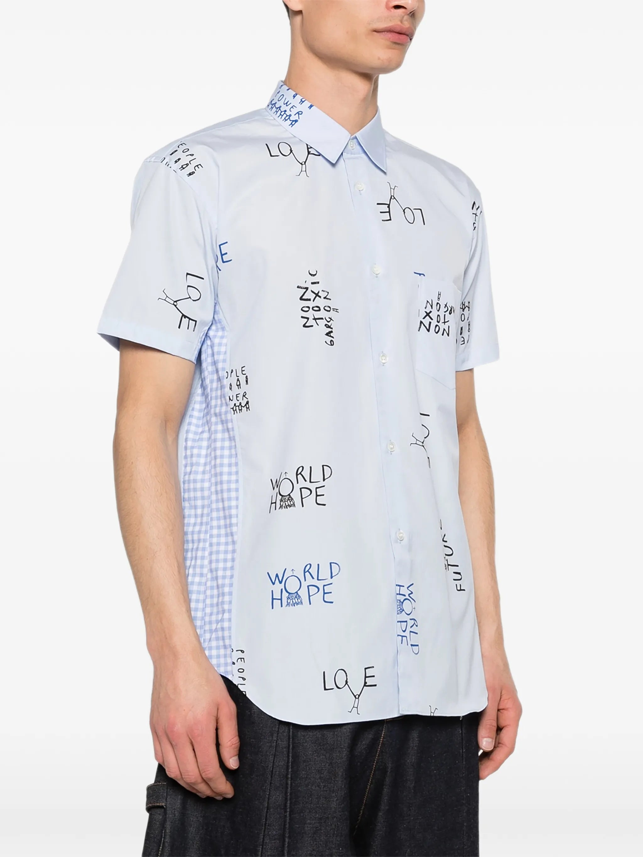 gingham-panel shirt