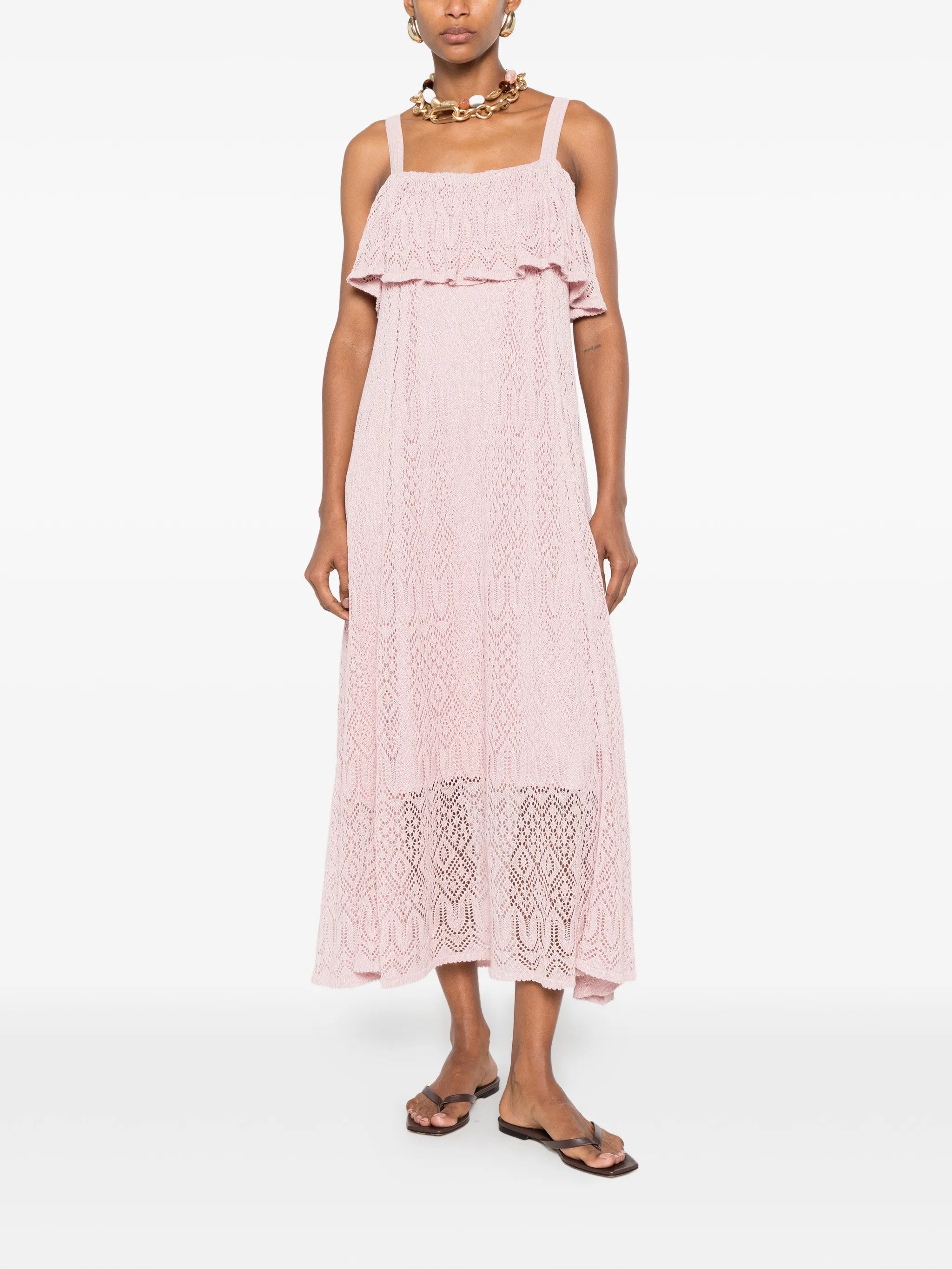 lace ruffled midi dress