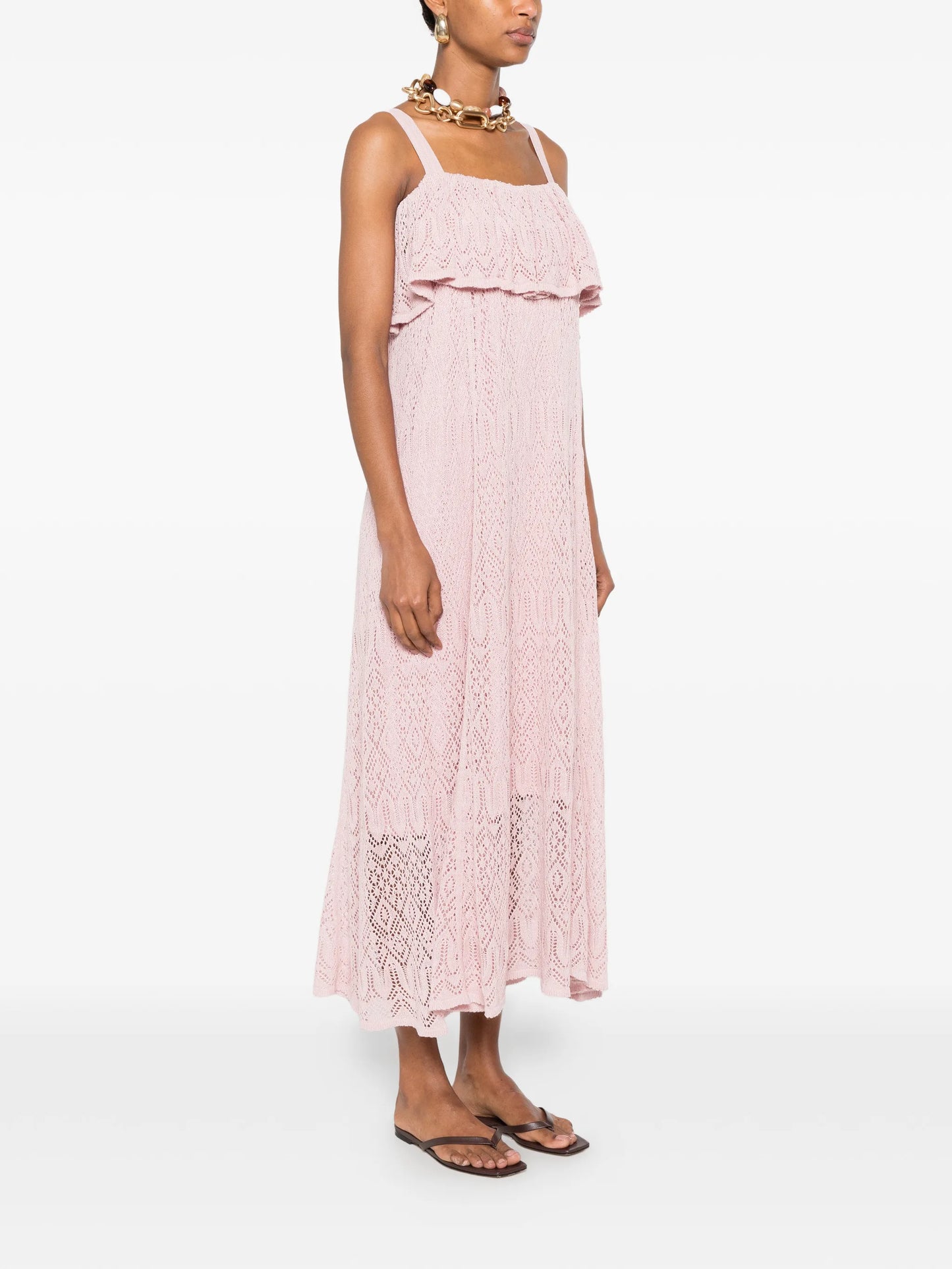 lace ruffled midi dress