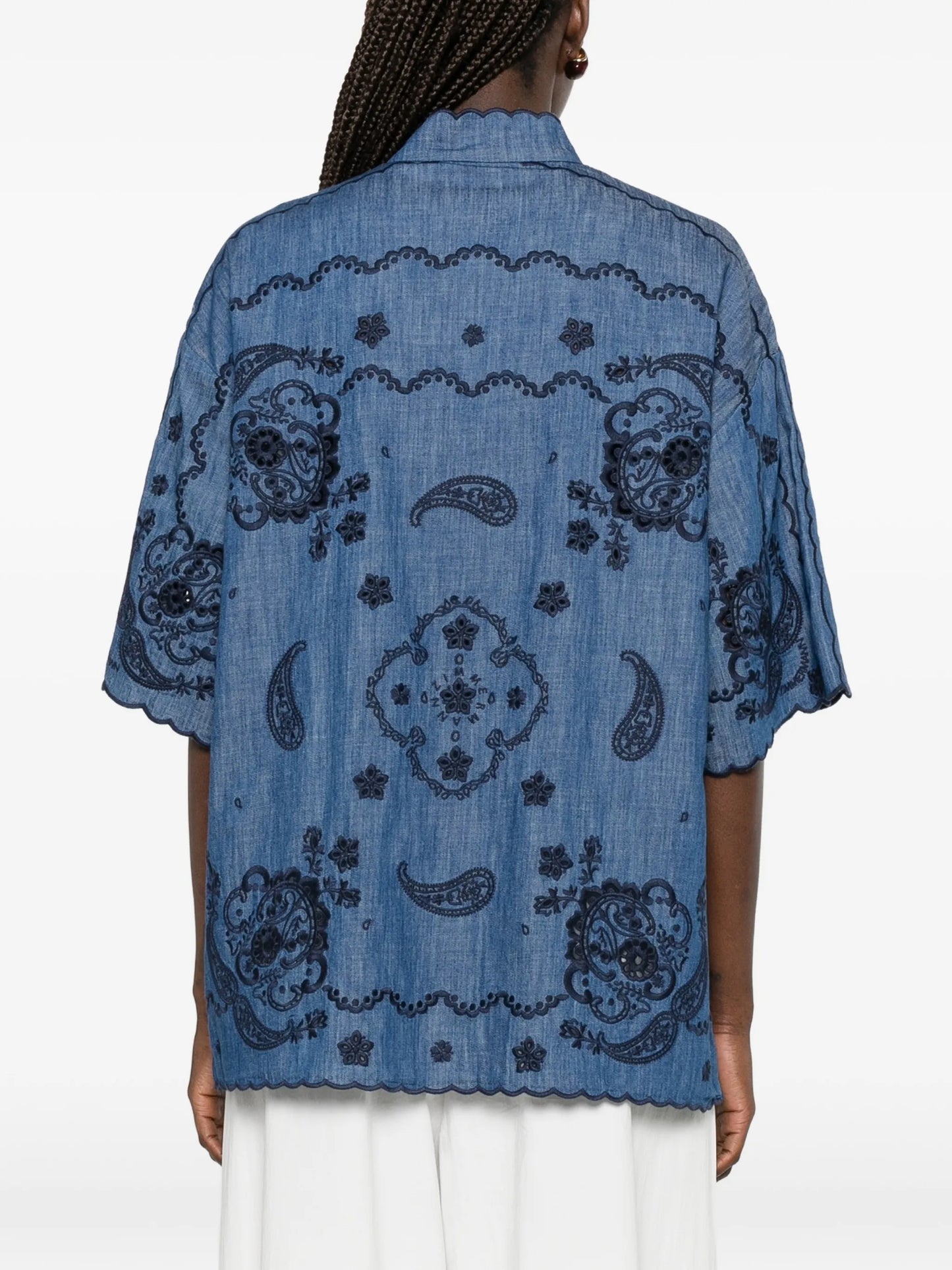 Aster paisley-embroidered scalloped blouse