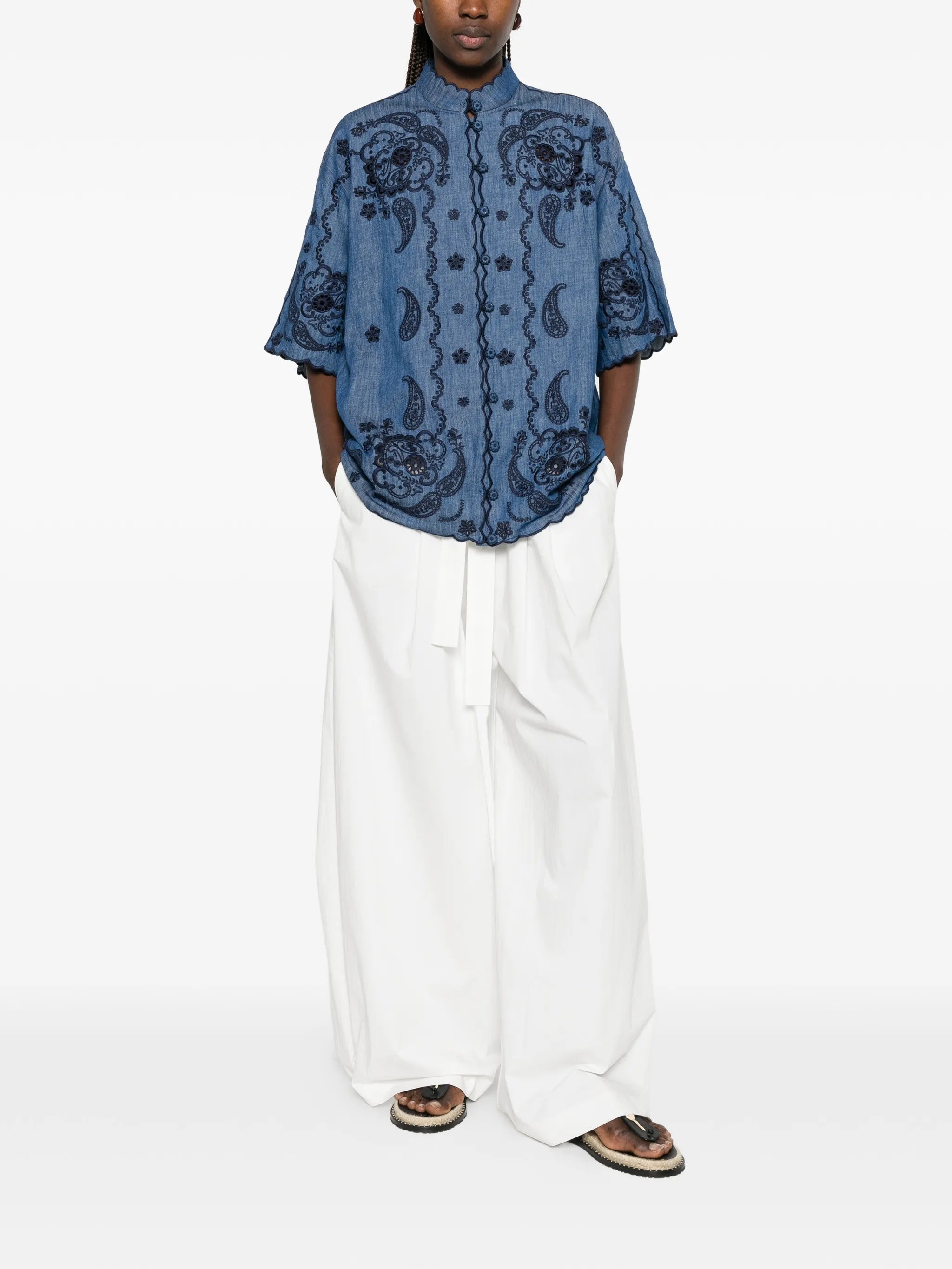 Aster paisley-embroidered scalloped blouse