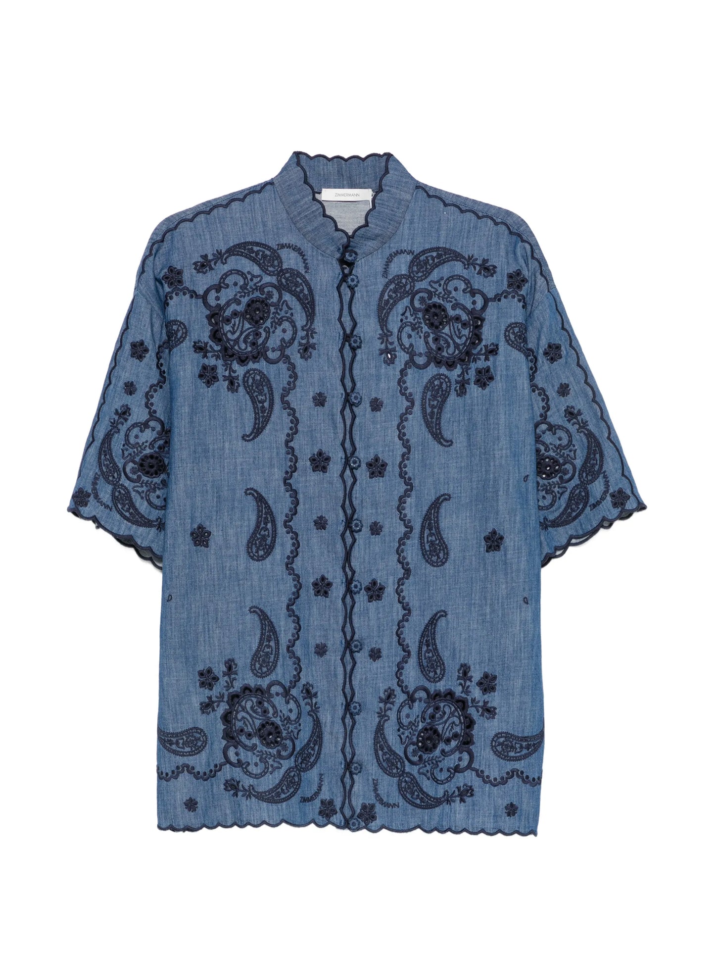 Aster paisley-embroidered scalloped blouse