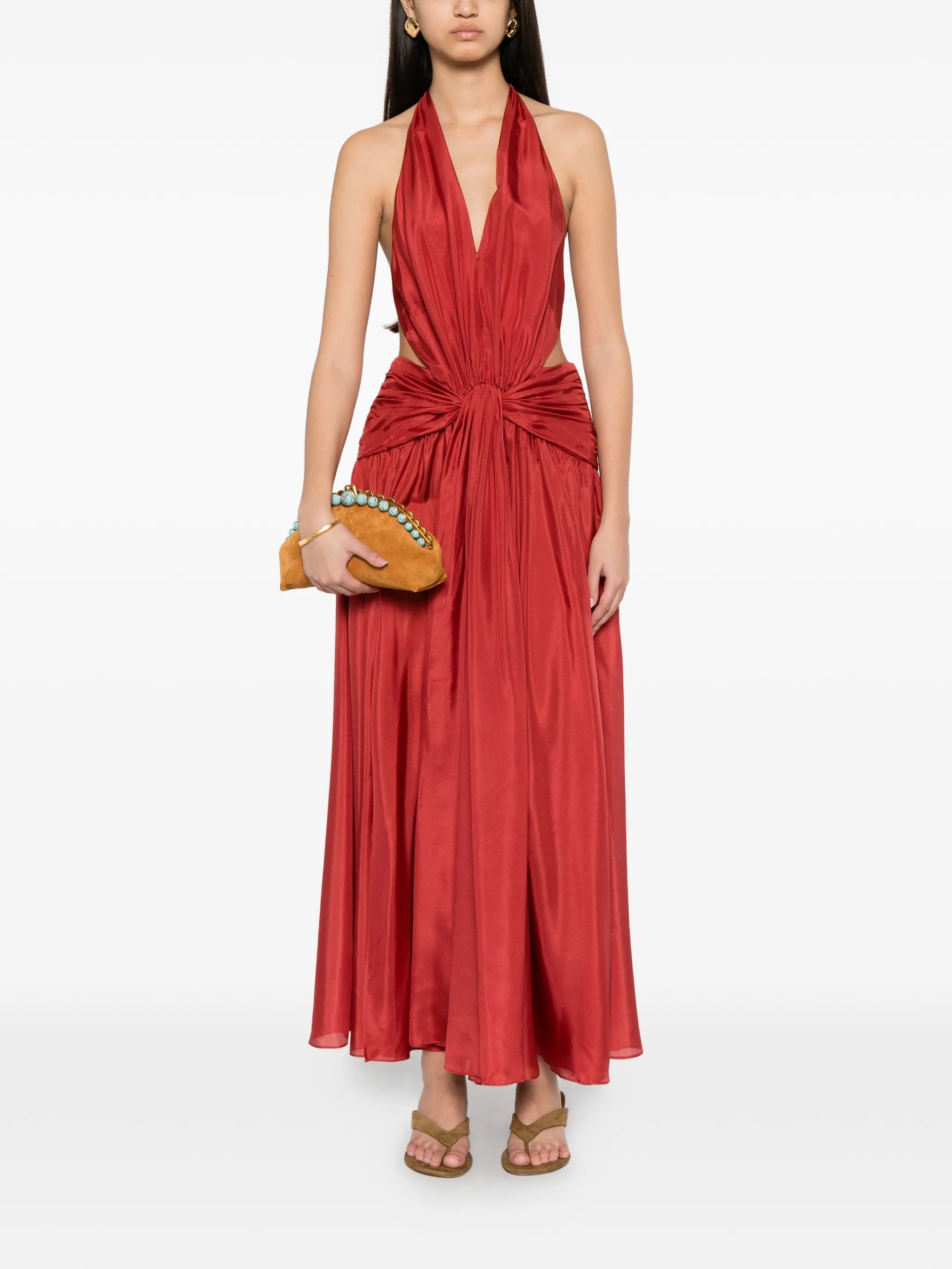 Indra plunge halter maxi dress