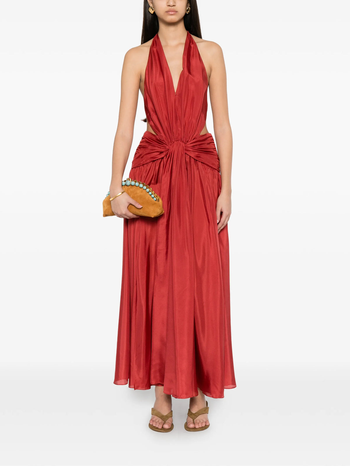 Indra plunge halter maxi dress