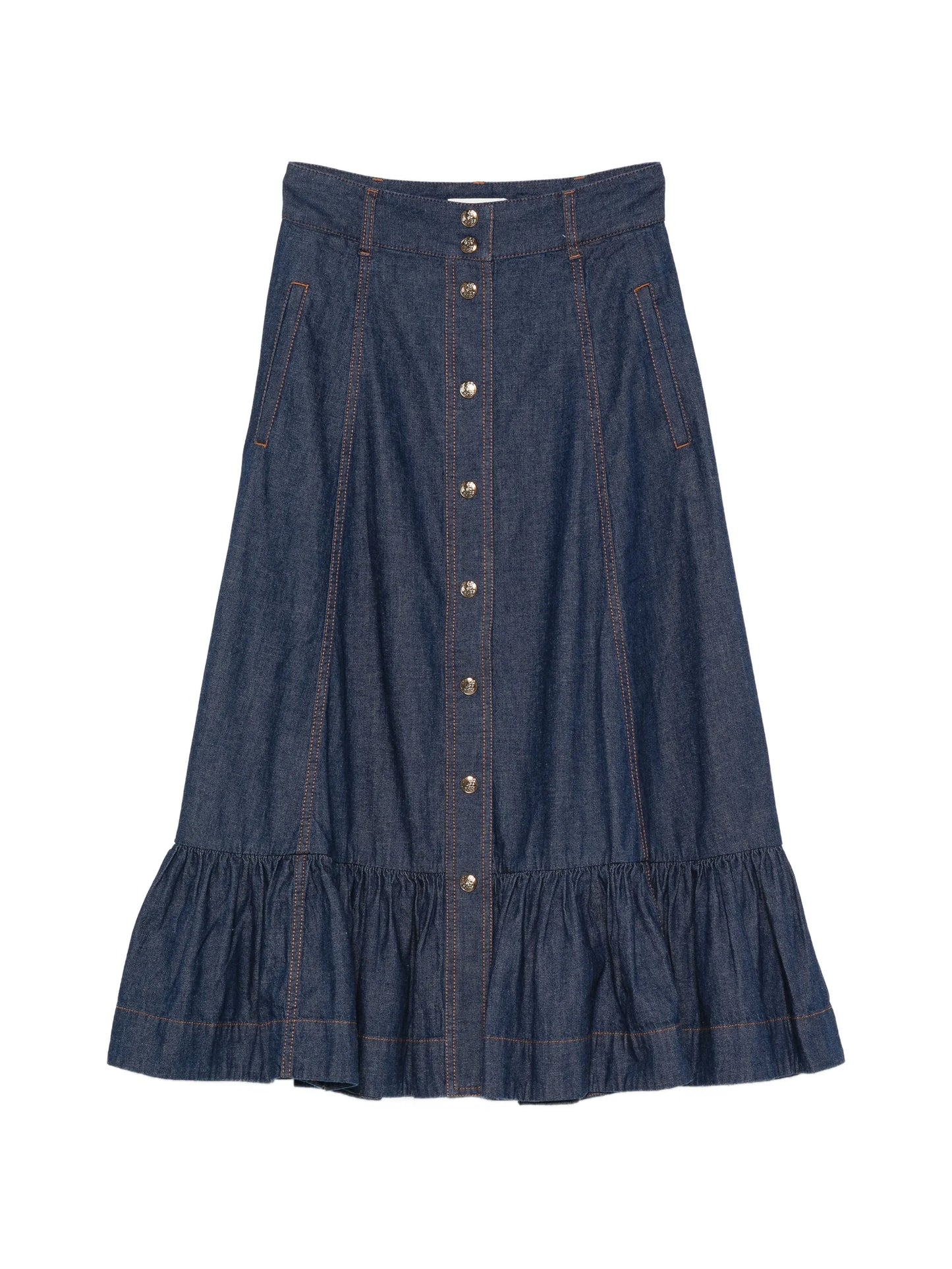 Aster ruffled denim maxi skirt