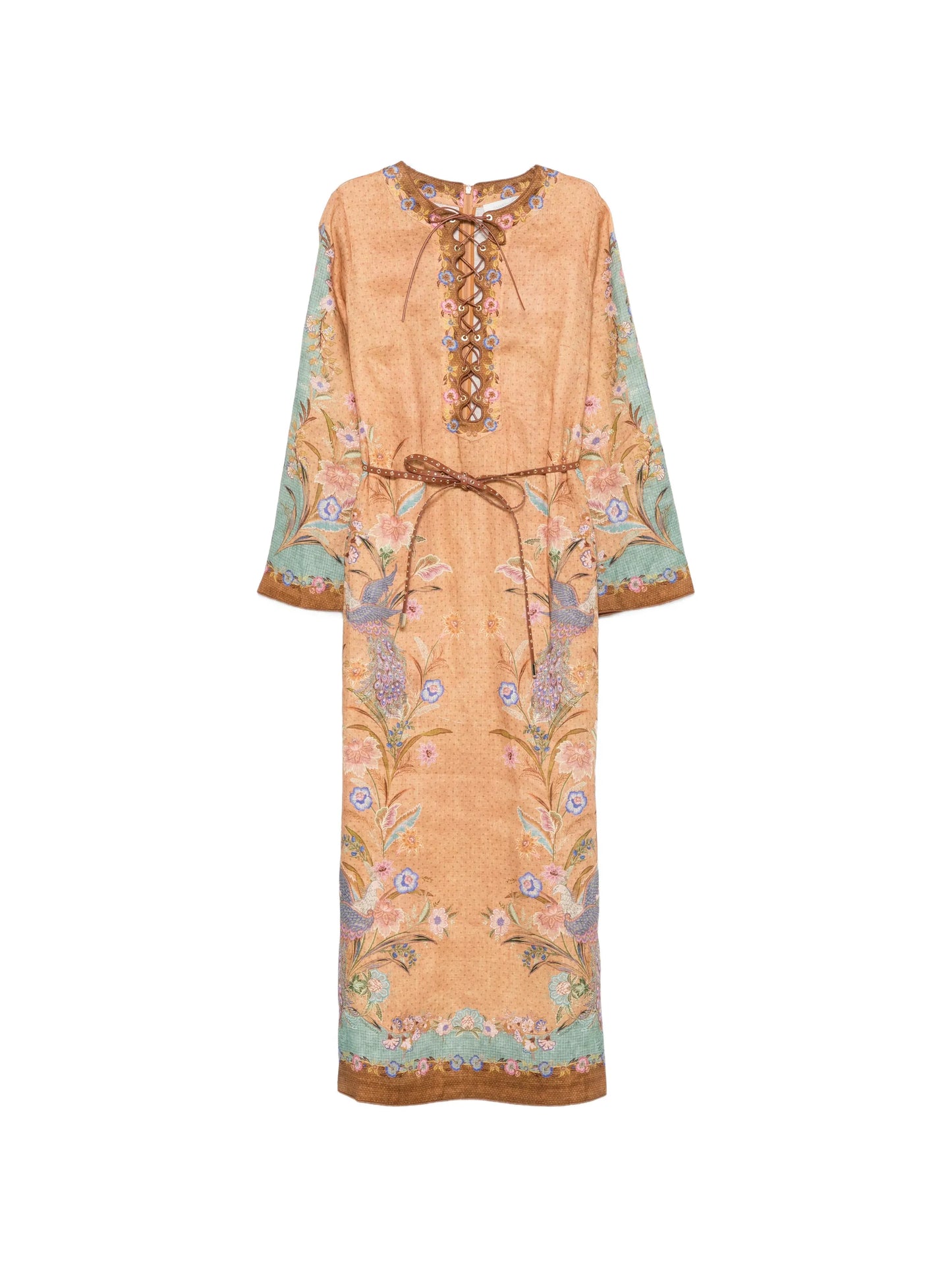 Indra lace-up floral-print midi dress
