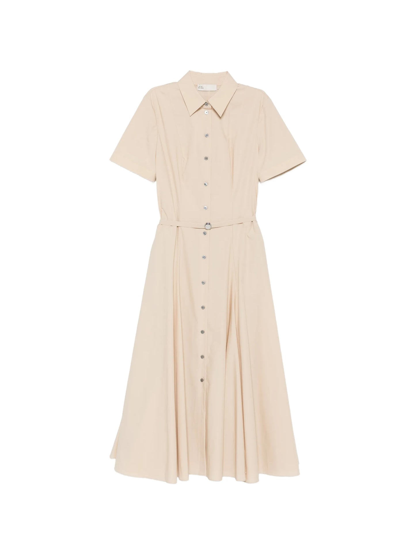 belted short-sleeve midi shirt dress