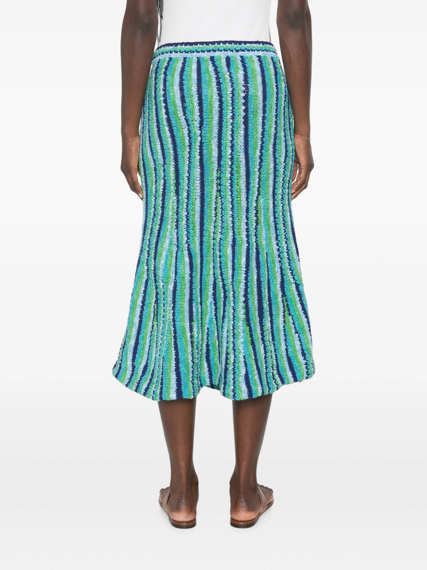striped-pattern midi skirt
