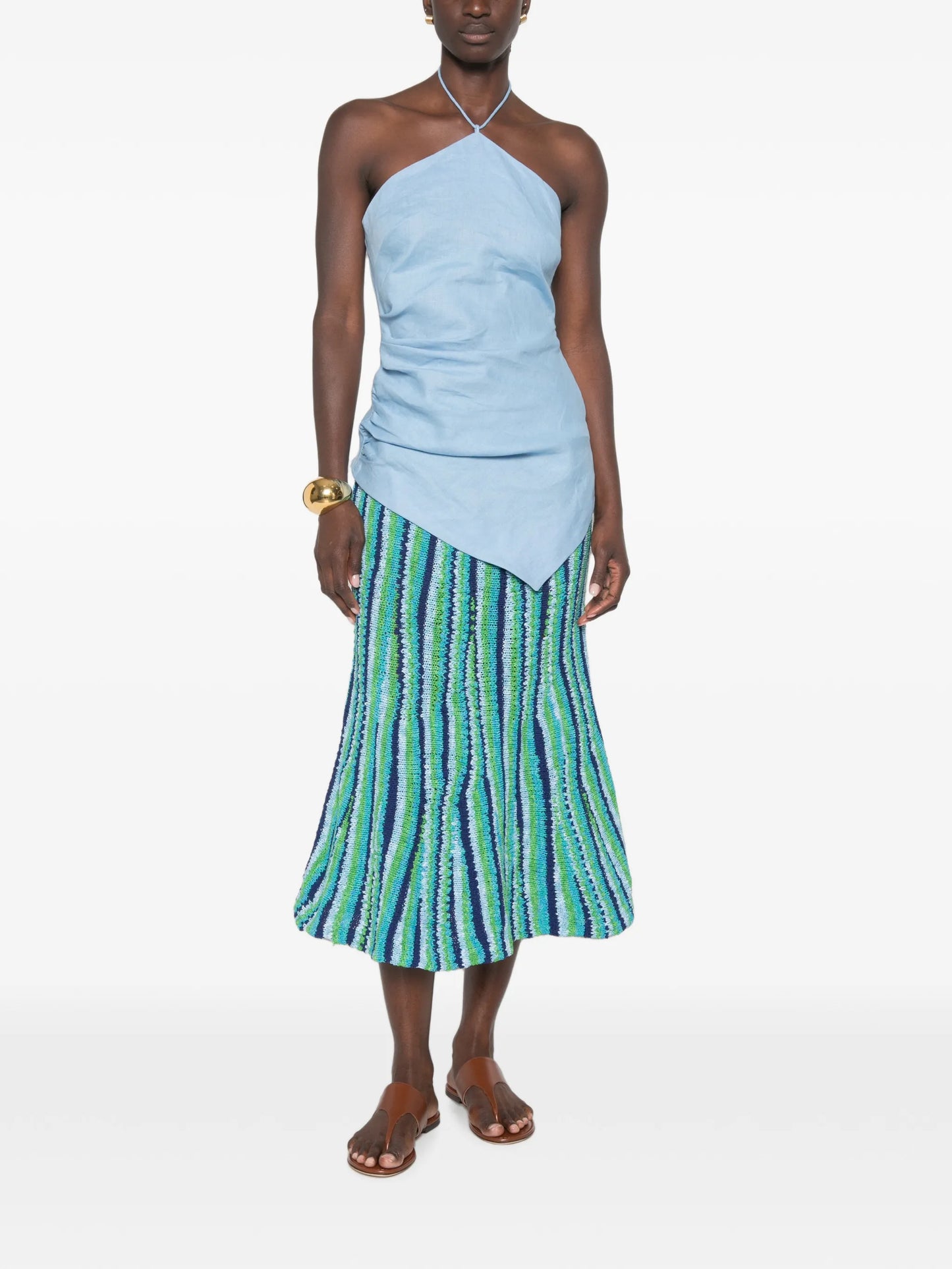 striped-pattern midi skirt
