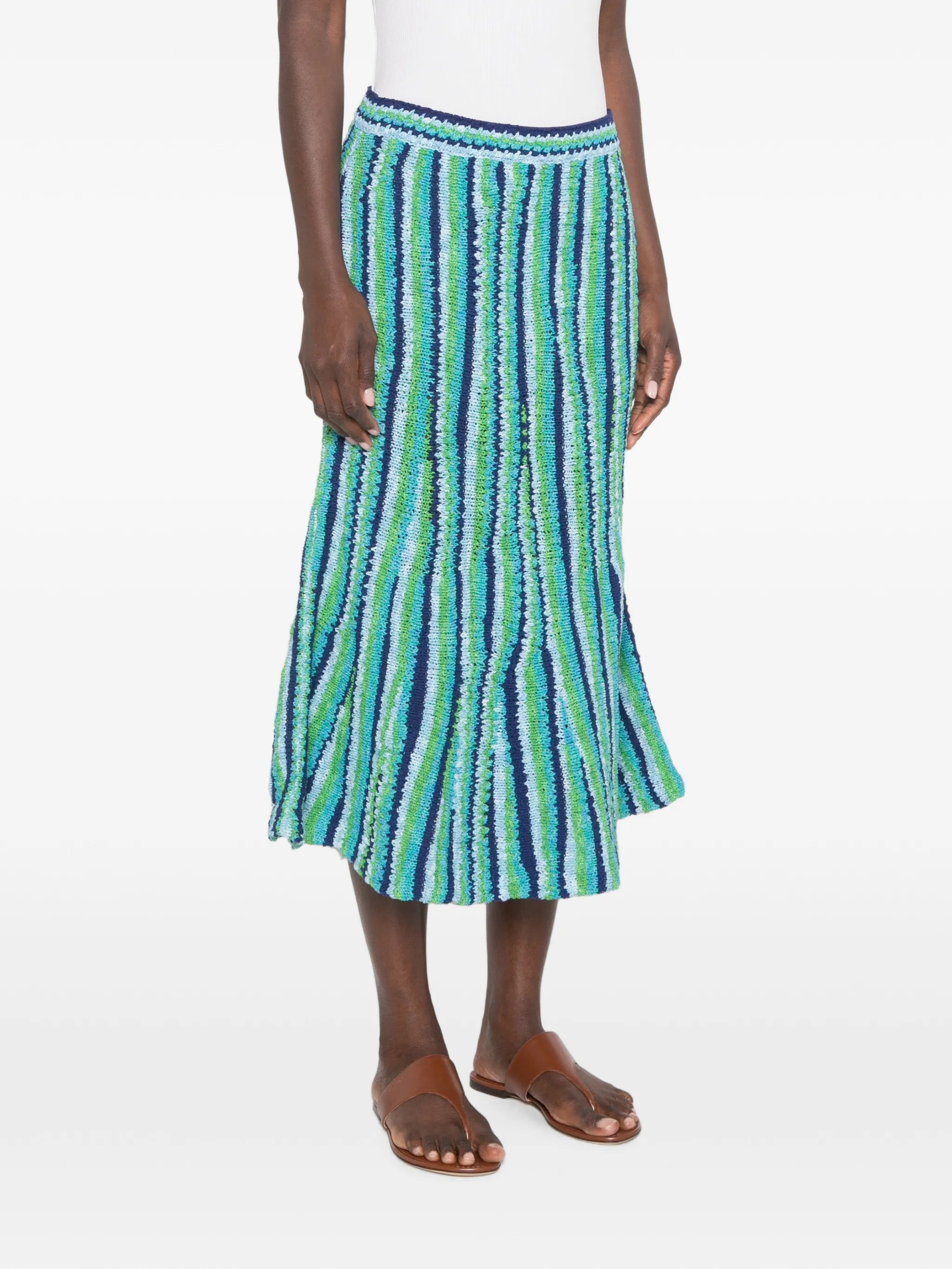 striped-pattern midi skirt