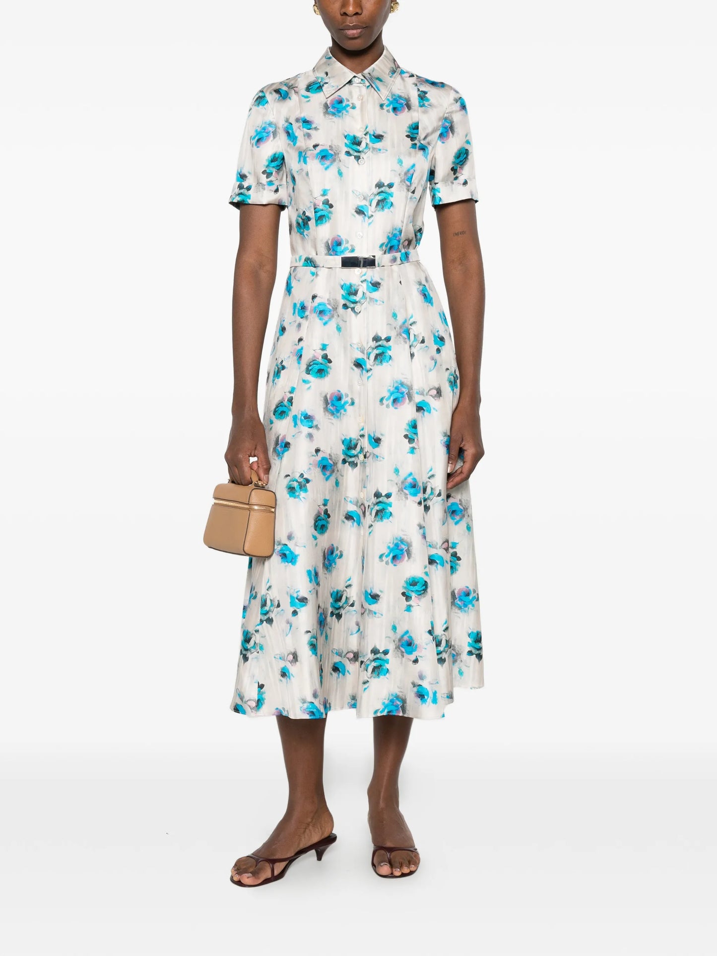 floral-print flared shirt dress