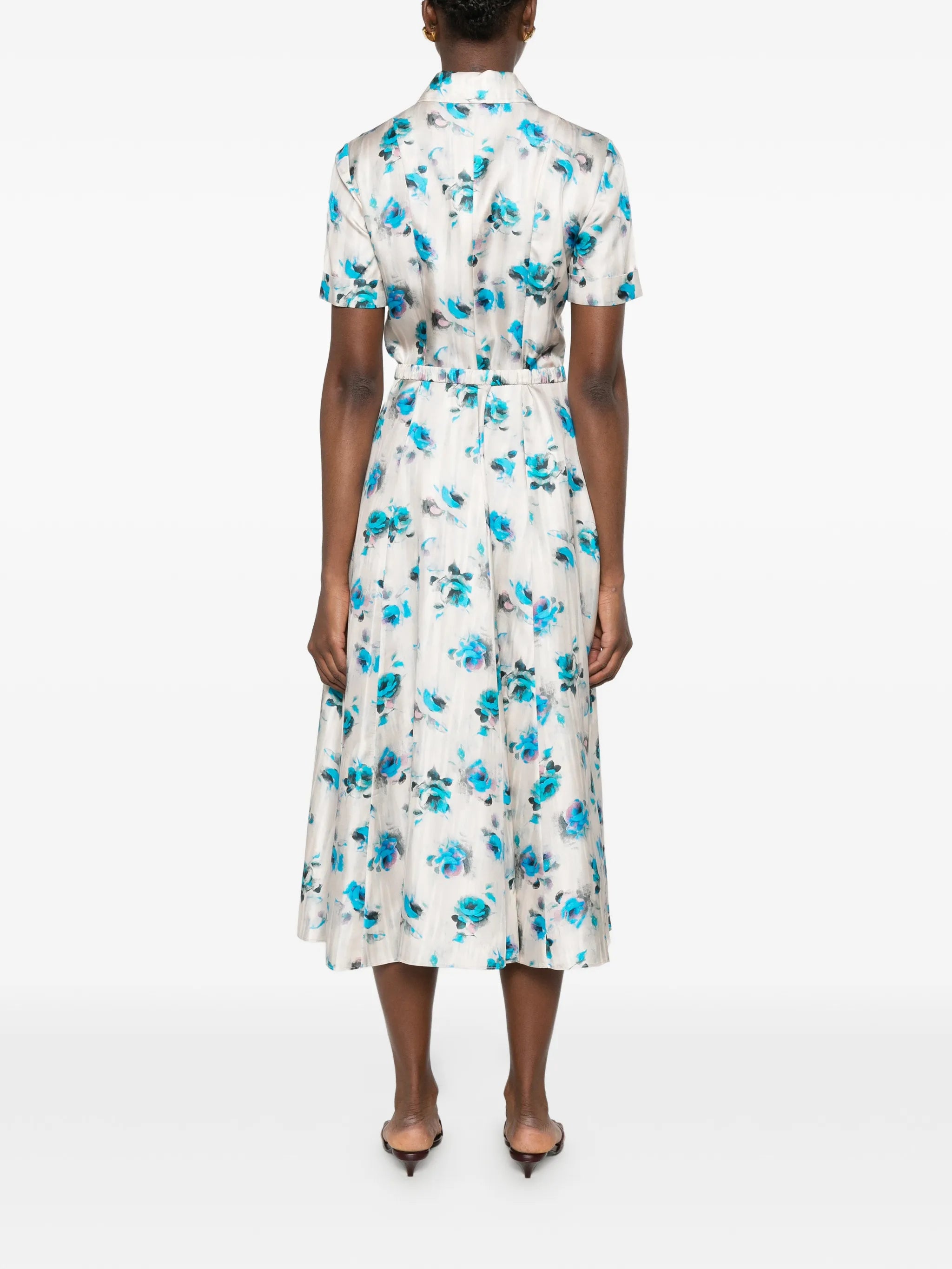 floral-print flared shirt dress