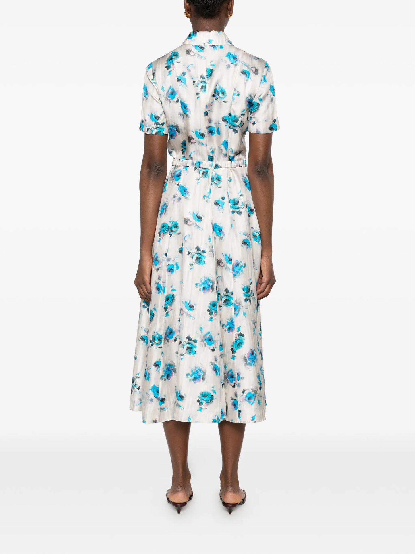 floral-print flared shirt dress