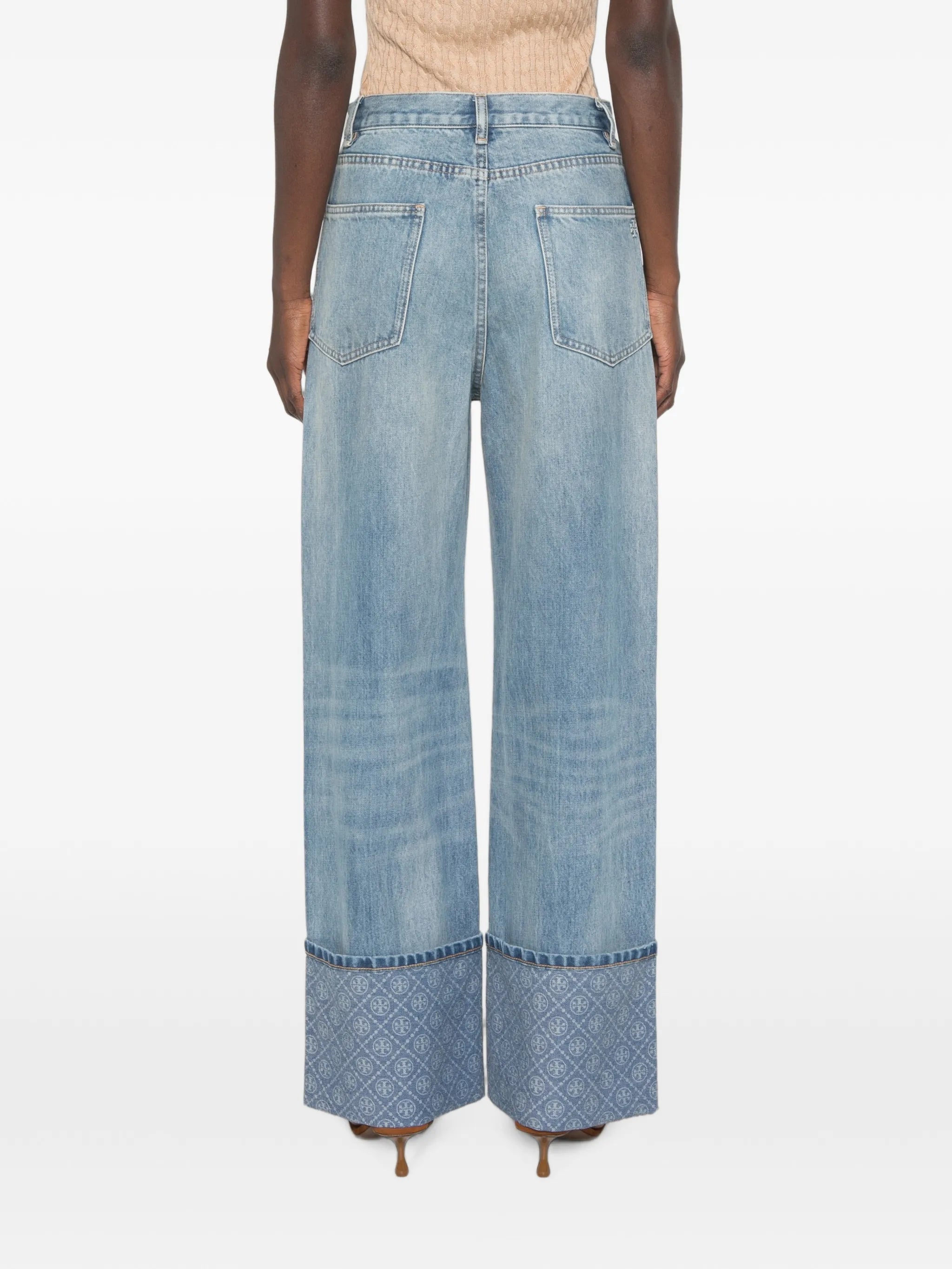 contrast cuff straight leg jeans